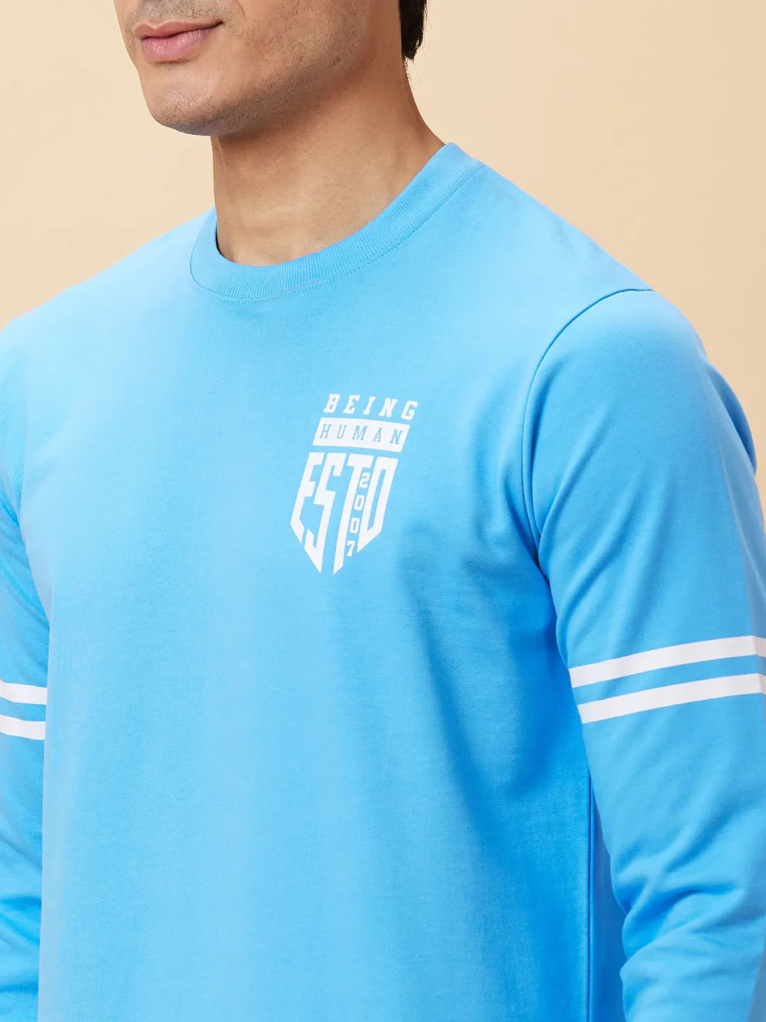 Blue Regular Fit Round Neck Long Sleeves Men's Sweatshirt by Being Human Clothing - Image 4