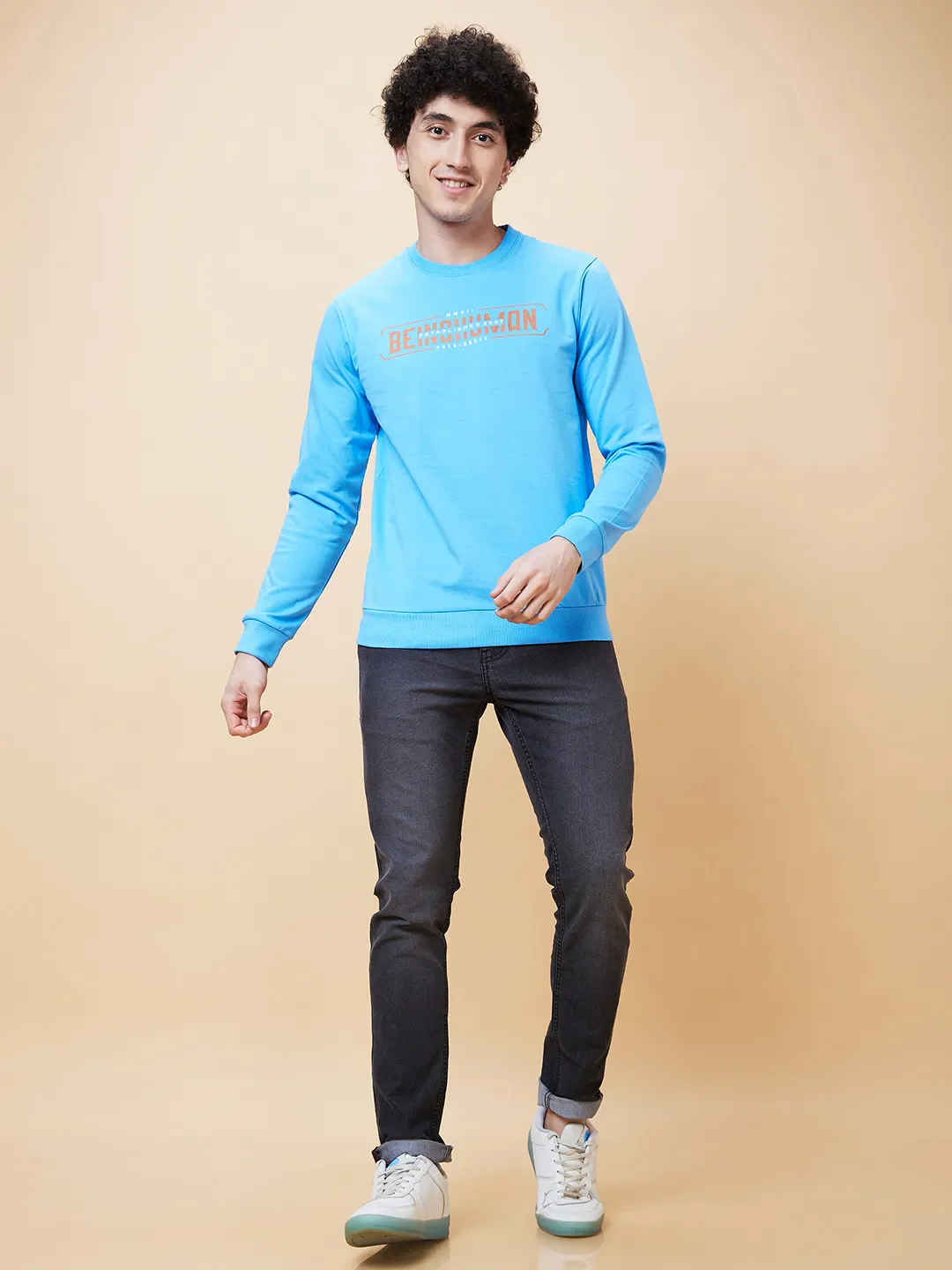Blue Regular Fit Round Neck Long Sleeves Men's Sweatshirt by Being Human Clothing