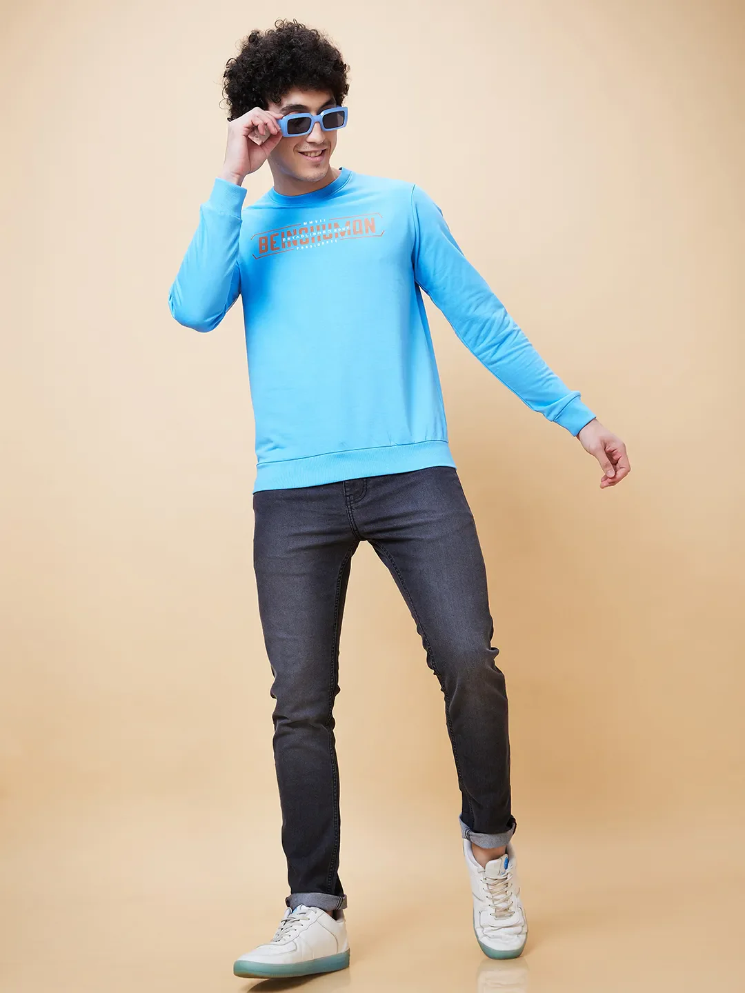 Blue Regular Fit Round Neck Long Sleeves Men's Sweatshirt by Being Human Clothing - Image 5