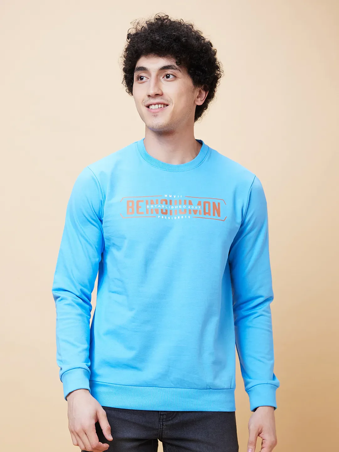 Blue Regular Fit Round Neck Long Sleeves Men's Sweatshirt by Being Human Clothing - Image 6