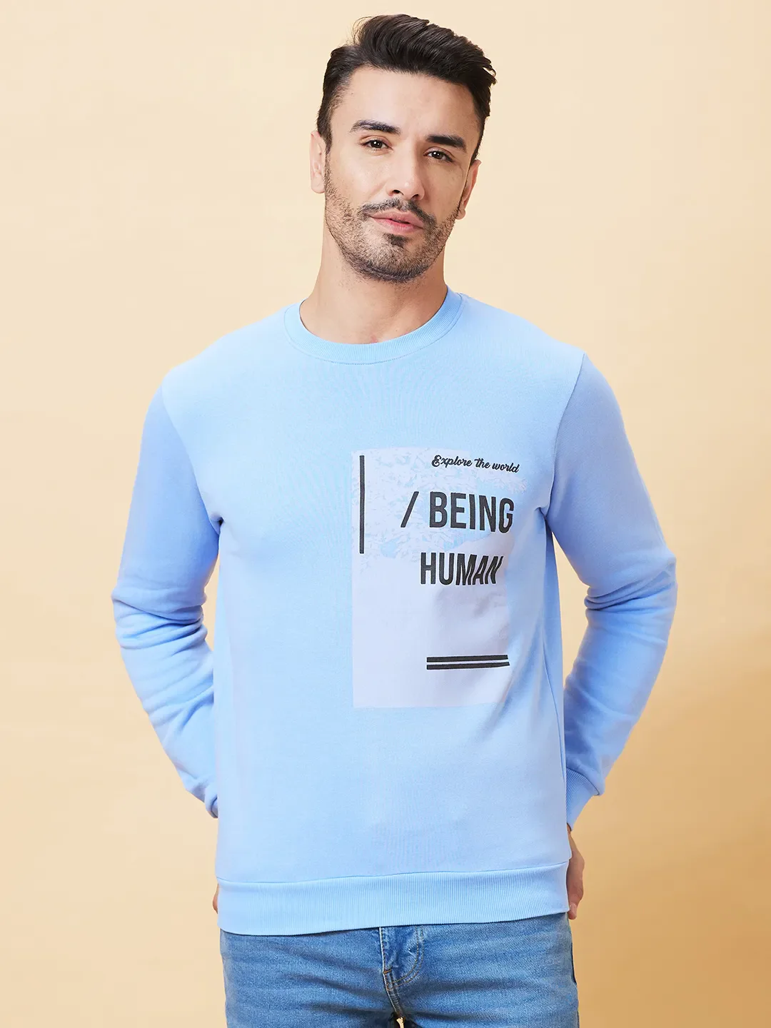 Blue Regular Fit Round Neck Long Sleeves Men's Sweatshirt by Being Human Clothing