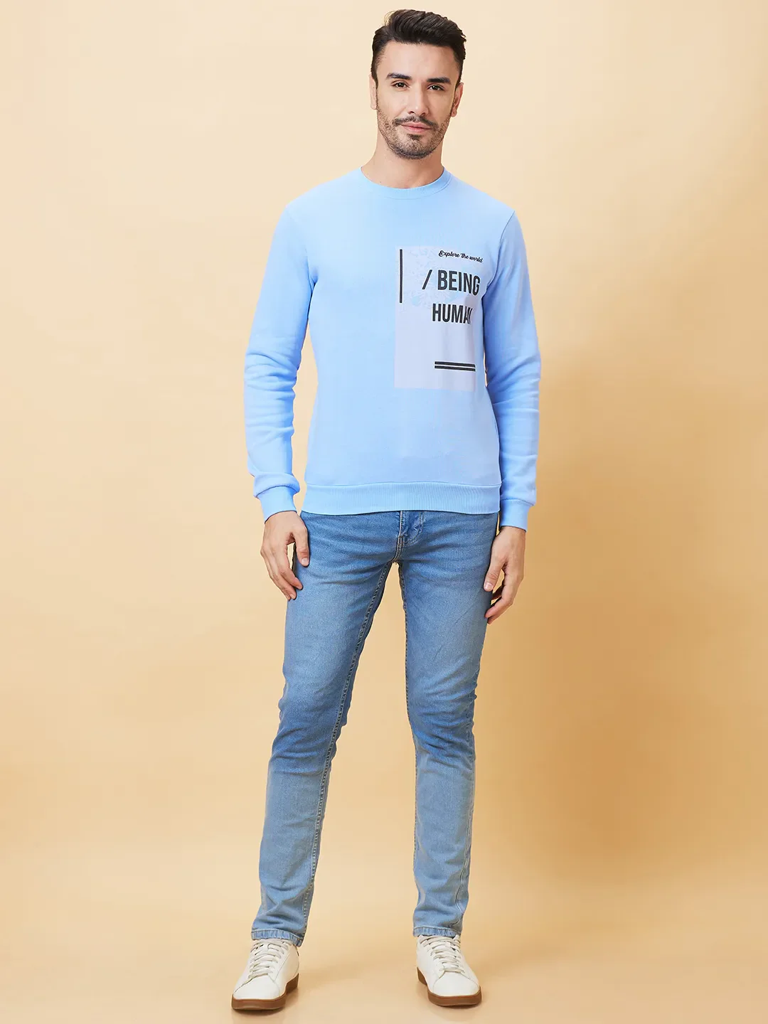 Blue Regular Fit Round Neck Long Sleeves Men's Sweatshirt by Being Human Clothing - Image 2