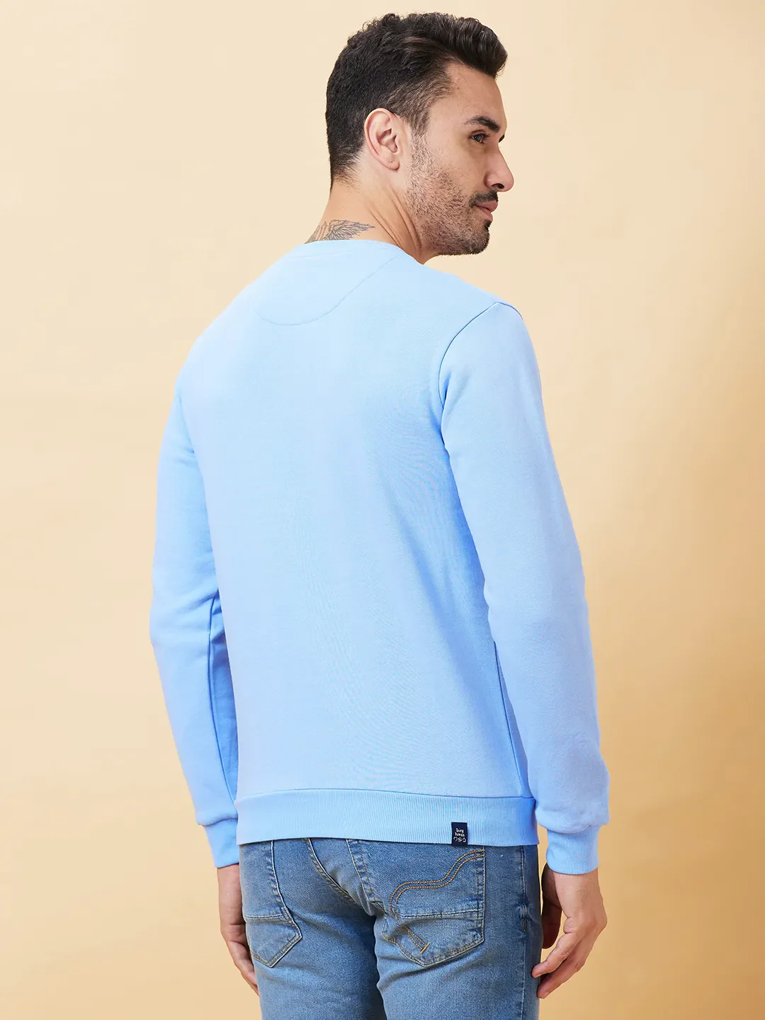 Blue Regular Fit Round Neck Long Sleeves Men's Sweatshirt by Being Human Clothing - Image 3