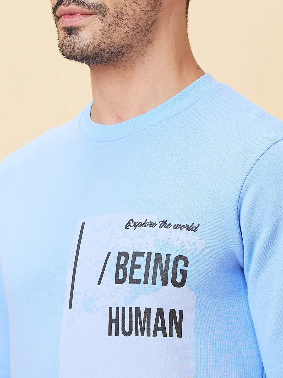 Blue Regular Fit Round Neck Long Sleeves Men's Sweatshirt by Being Human Clothing - Image 5