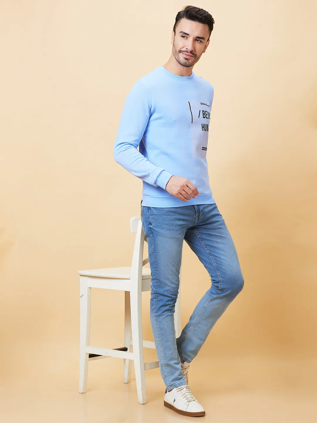 Blue Regular Fit Round Neck Long Sleeves Men's Sweatshirt by Being Human Clothing - Image 6