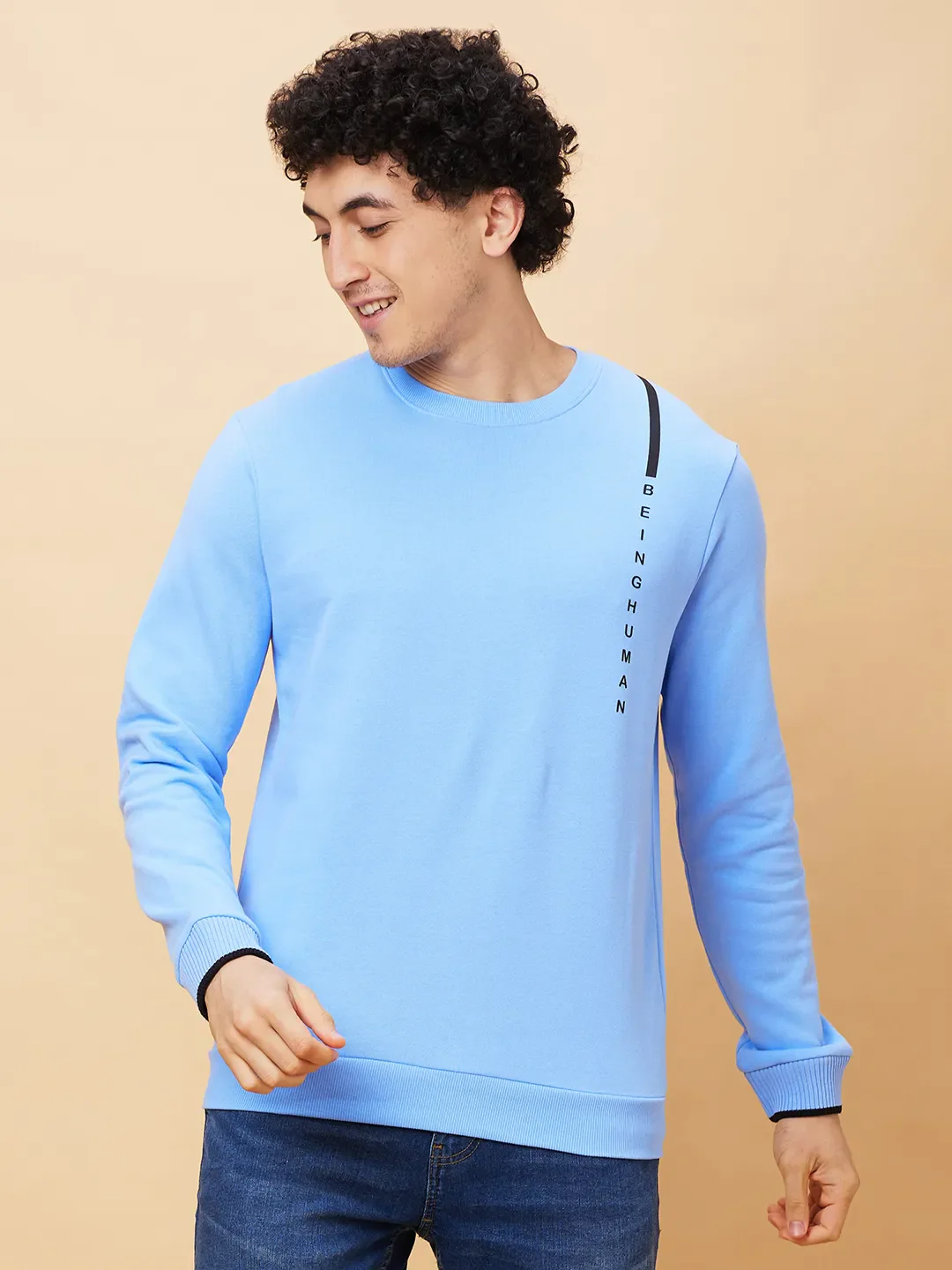 Blue Regular Fit Round Neck Long Sleeves Men's Sweatshirt by Being Human Clothing