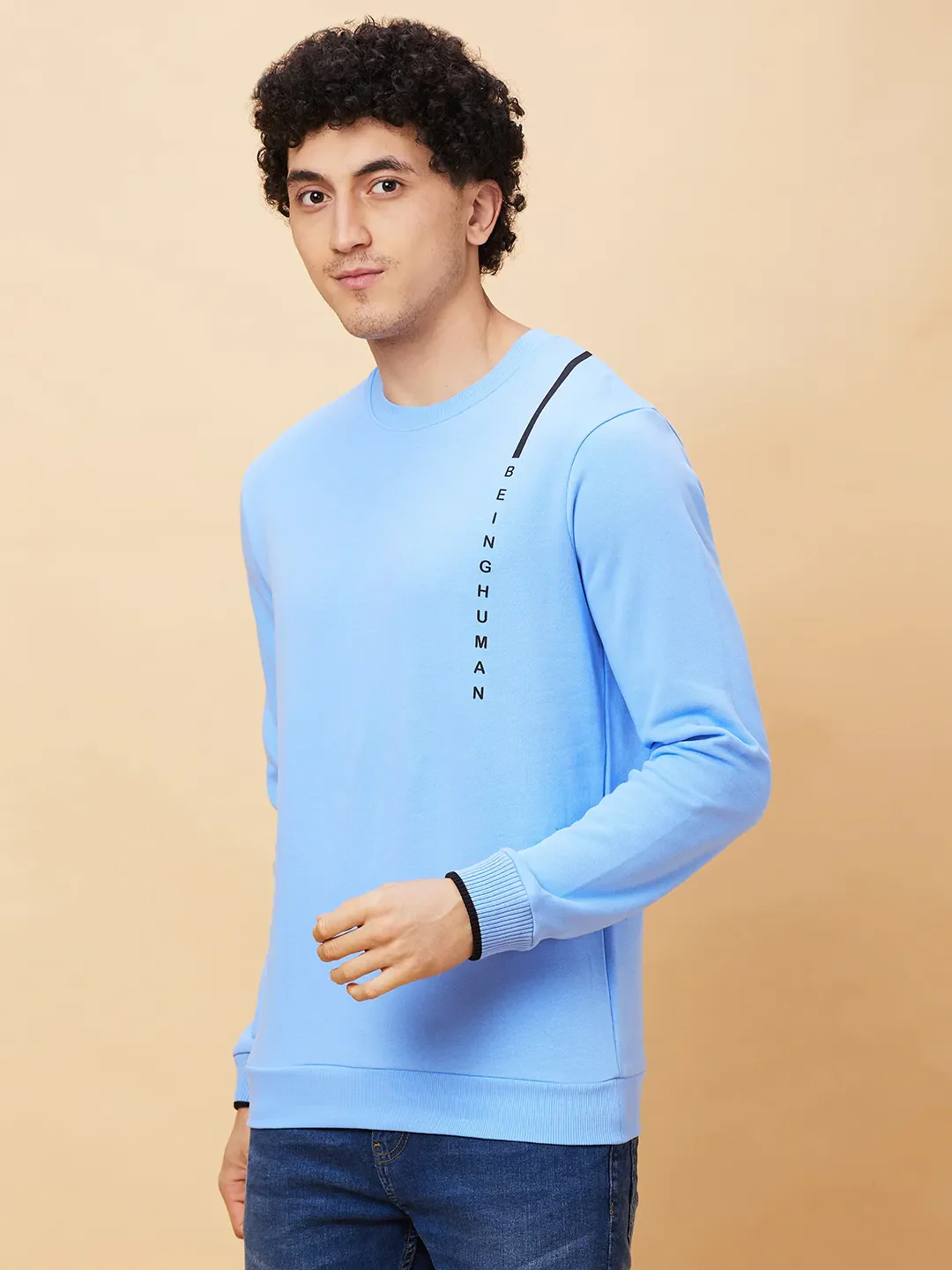 Blue Regular Fit Round Neck Long Sleeves Men's Sweatshirt by Being Human Clothing - Image 4