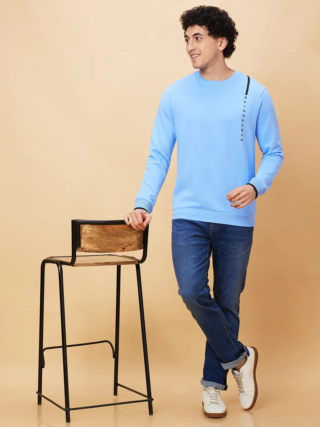 Blue Regular Fit Round Neck Long Sleeves Men's Sweatshirt by Being Human Clothing - Image 6