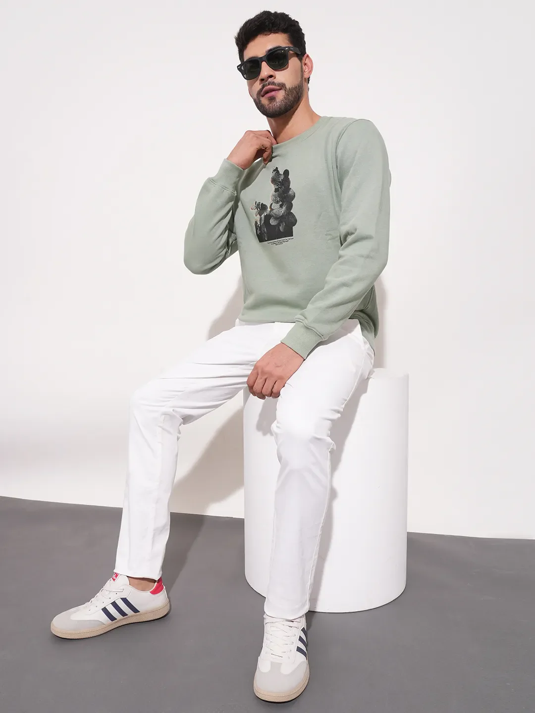 Green Regular Fit Round Neck Long Sleeves Men's Sweatshirt by Being Human Clothing - Image 2
