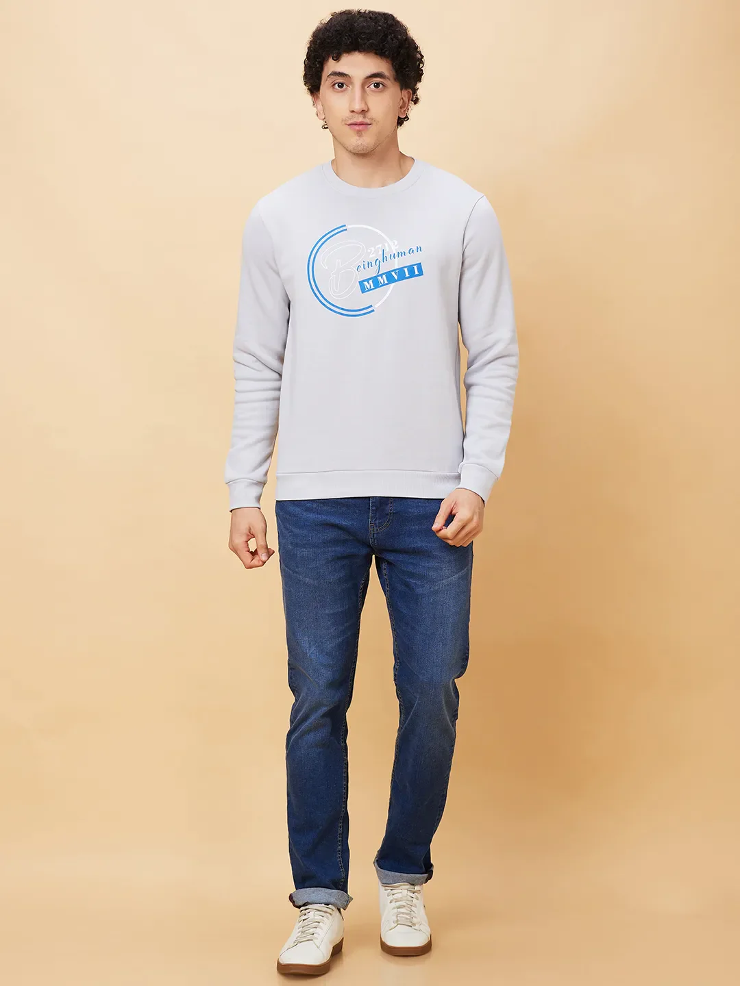 Grey Regular Fit Round Neck Long Sleeves Men's Sweatshirt by Being Human Clothing - Image 2