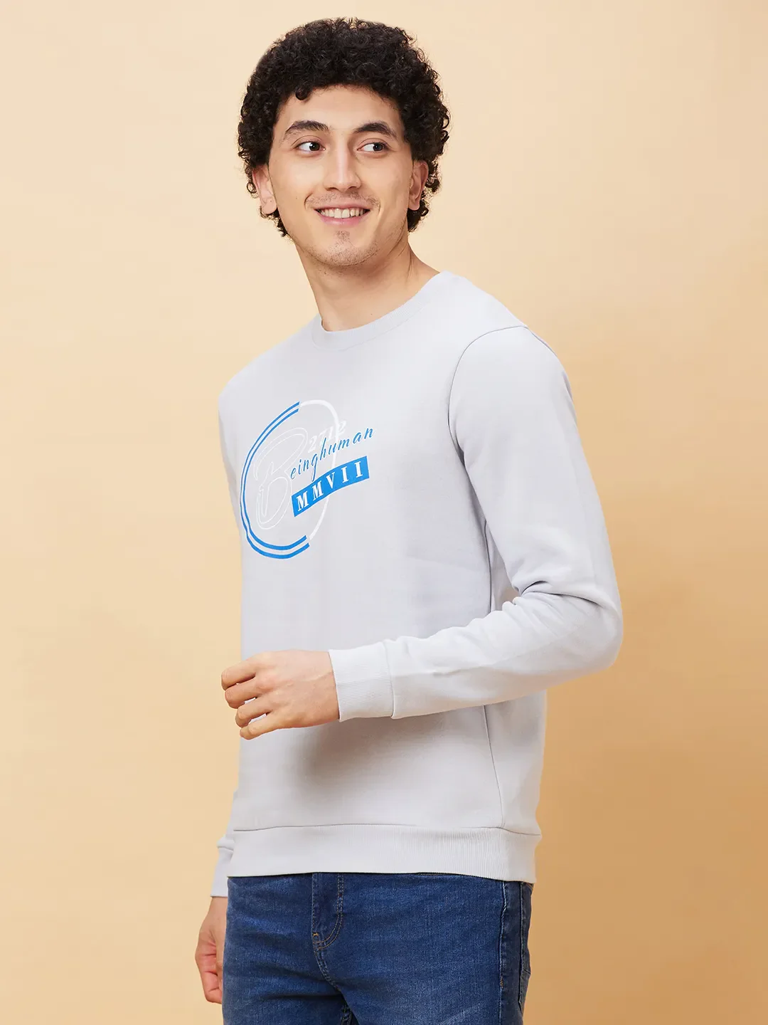 Grey Regular Fit Round Neck Long Sleeves Men's Sweatshirt by Being Human Clothing - Image 4