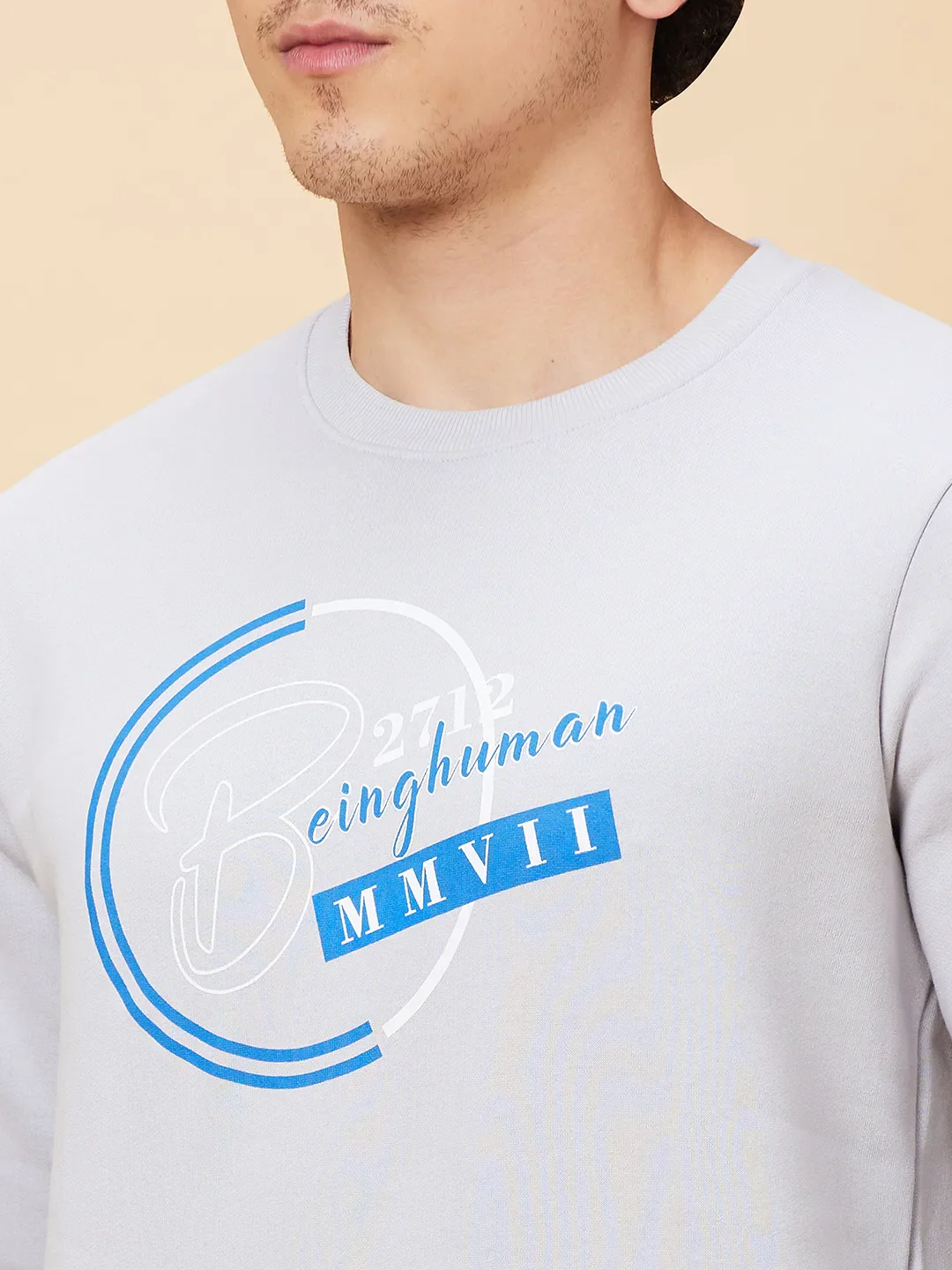 Grey Regular Fit Round Neck Long Sleeves Men's Sweatshirt by Being Human Clothing - Image 5