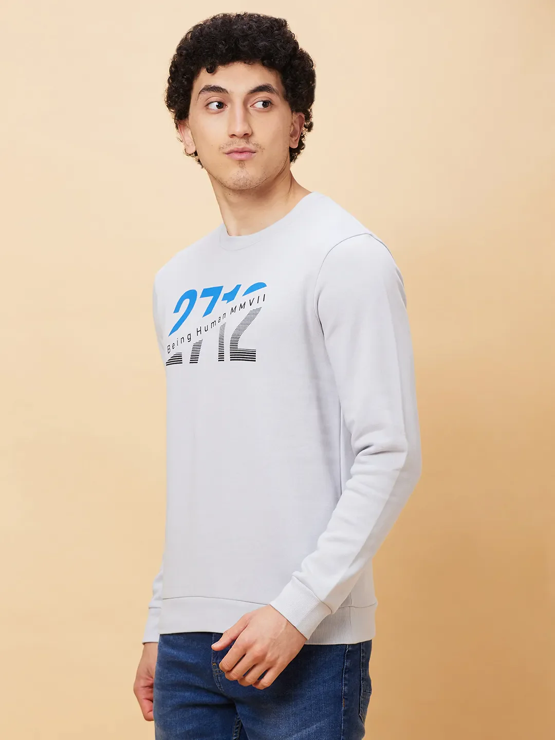 Grey Regular Fit Round Neck Long Sleeves Men's Sweatshirt by Being Human Clothing - Image 2