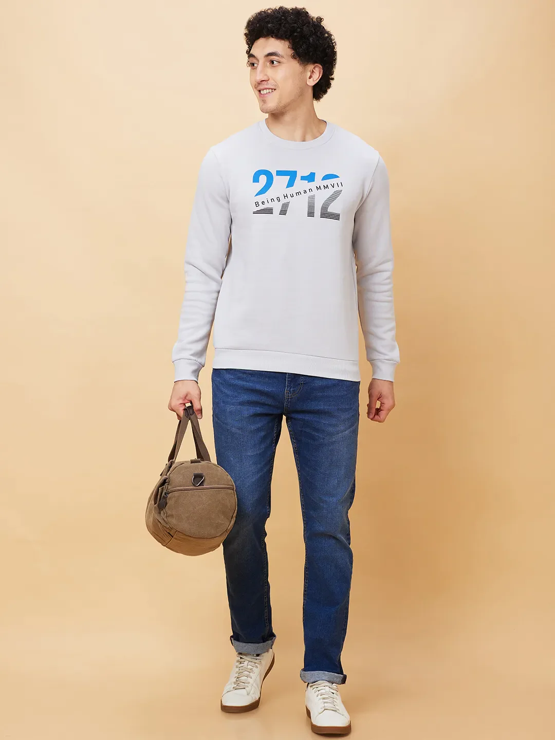 Grey Regular Fit Round Neck Long Sleeves Men's Sweatshirt by Being Human Clothing - Image 4