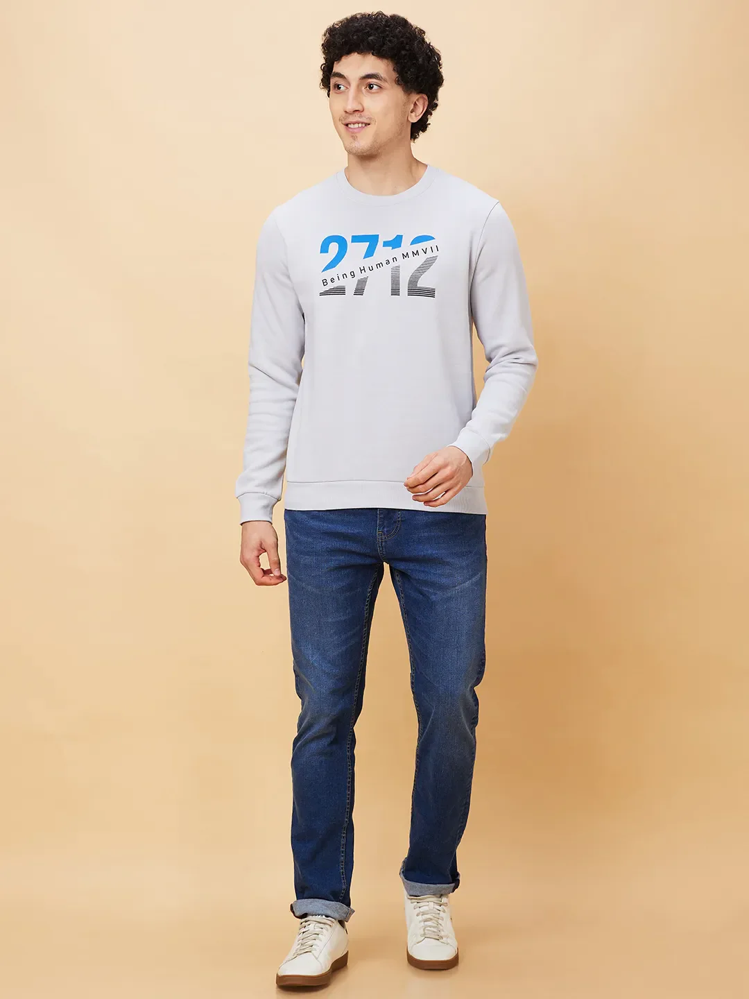 Grey Regular Fit Round Neck Long Sleeves Men's Sweatshirt by Being Human Clothing - Image 5