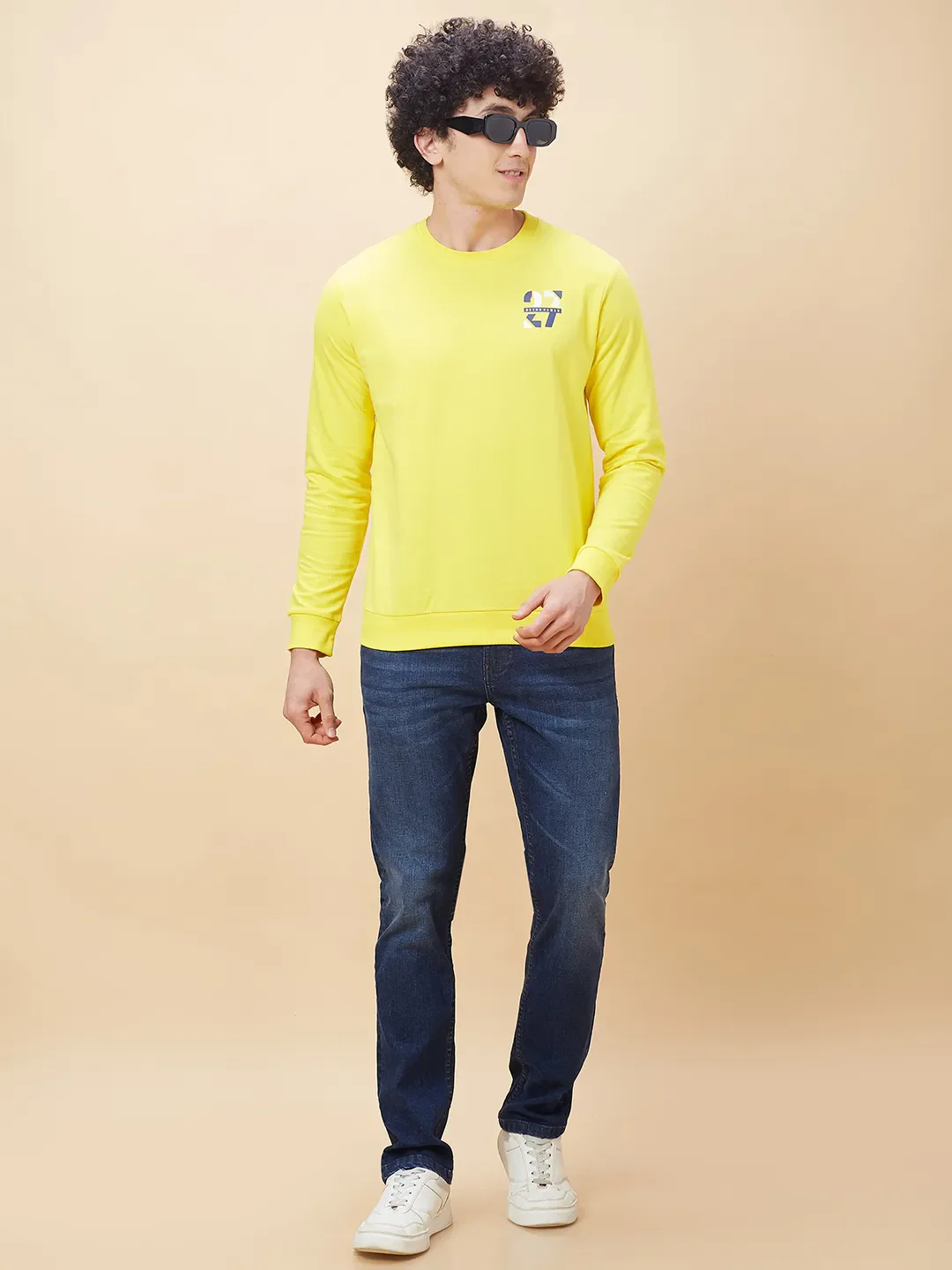 Yellow Regular Fit Round Neck Long Sleeves Men's Sweatshirt by Being Human Clothing - Image 2