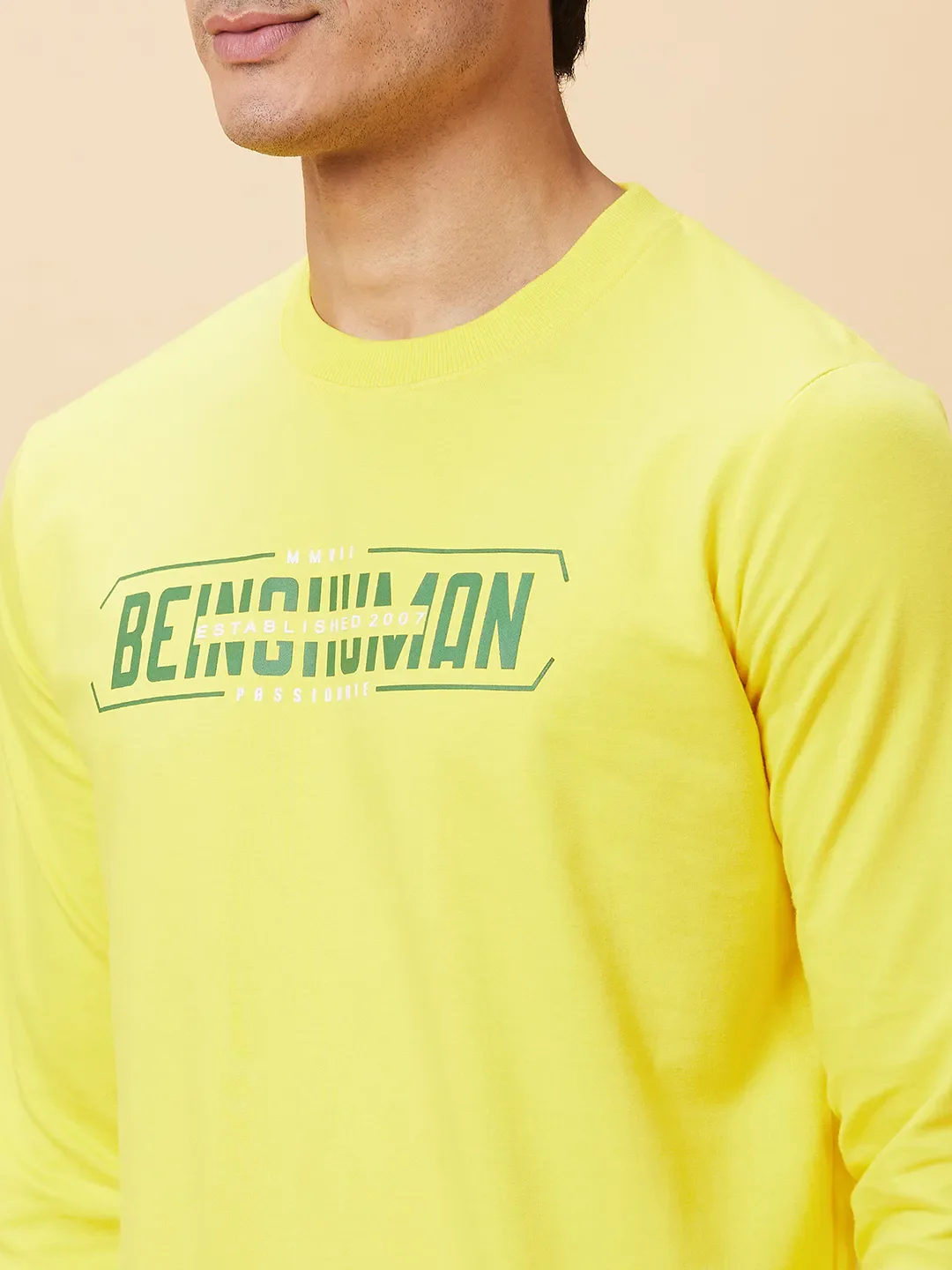 Yellow Regular Fit Round Neck Long Sleeves Men's Sweatshirt by Being Human Clothing - Image 6