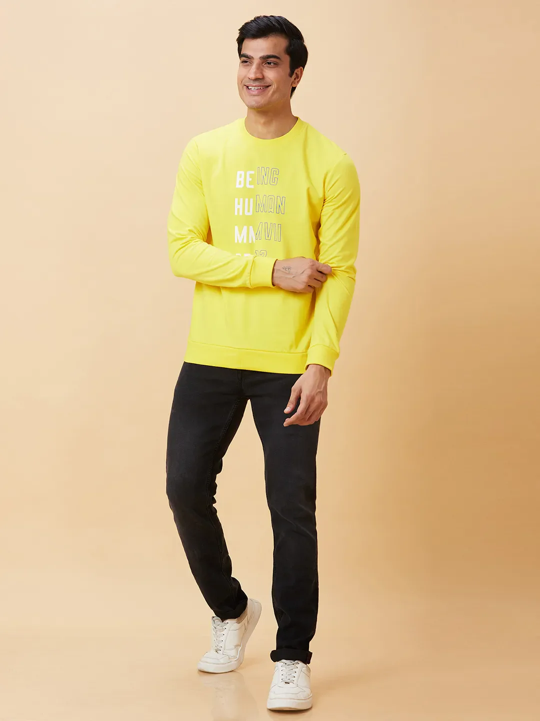 Yellow Regular Fit Round Neck Long Sleeves Men's Sweatshirt by Being Human Clothing - Image 4