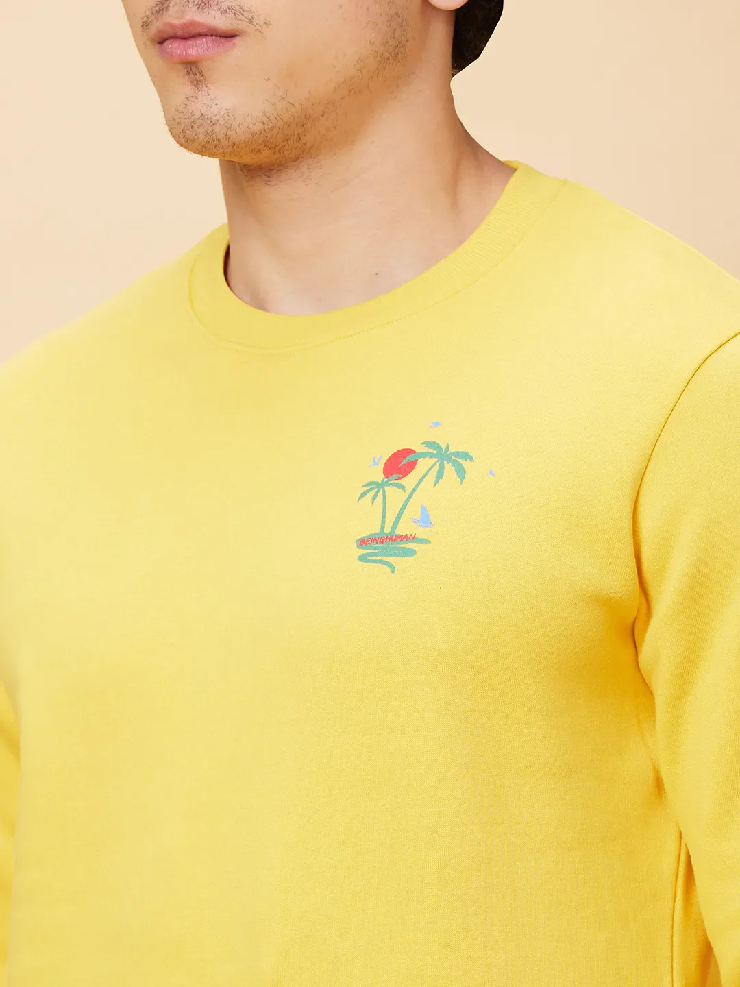 Yellow Regular Fit Round Neck Long Sleeves Men's Sweatshirt by Being Human Clothing - Image 5