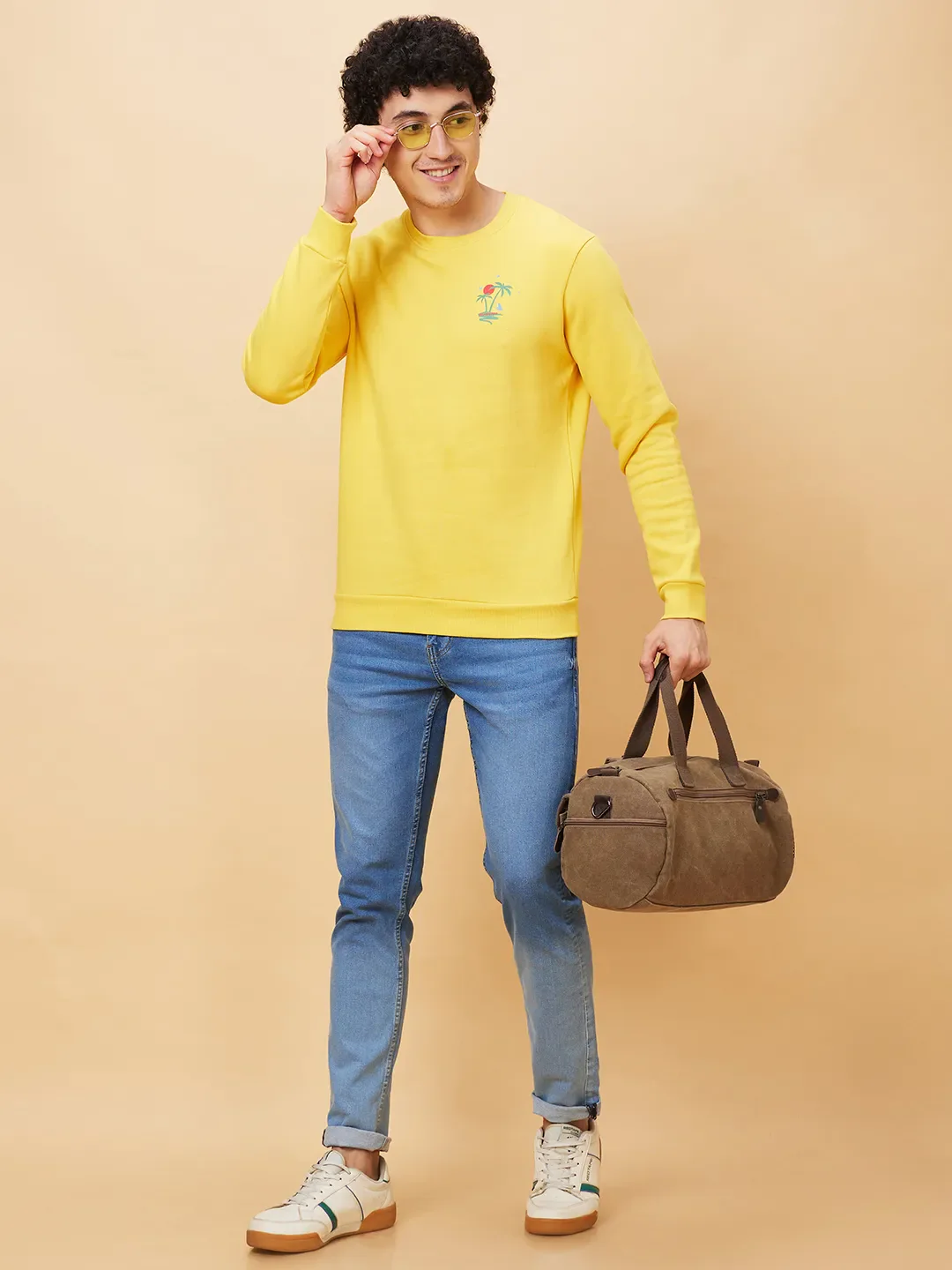 Yellow Regular Fit Round Neck Long Sleeves Men's Sweatshirt by Being Human Clothing - Image 6