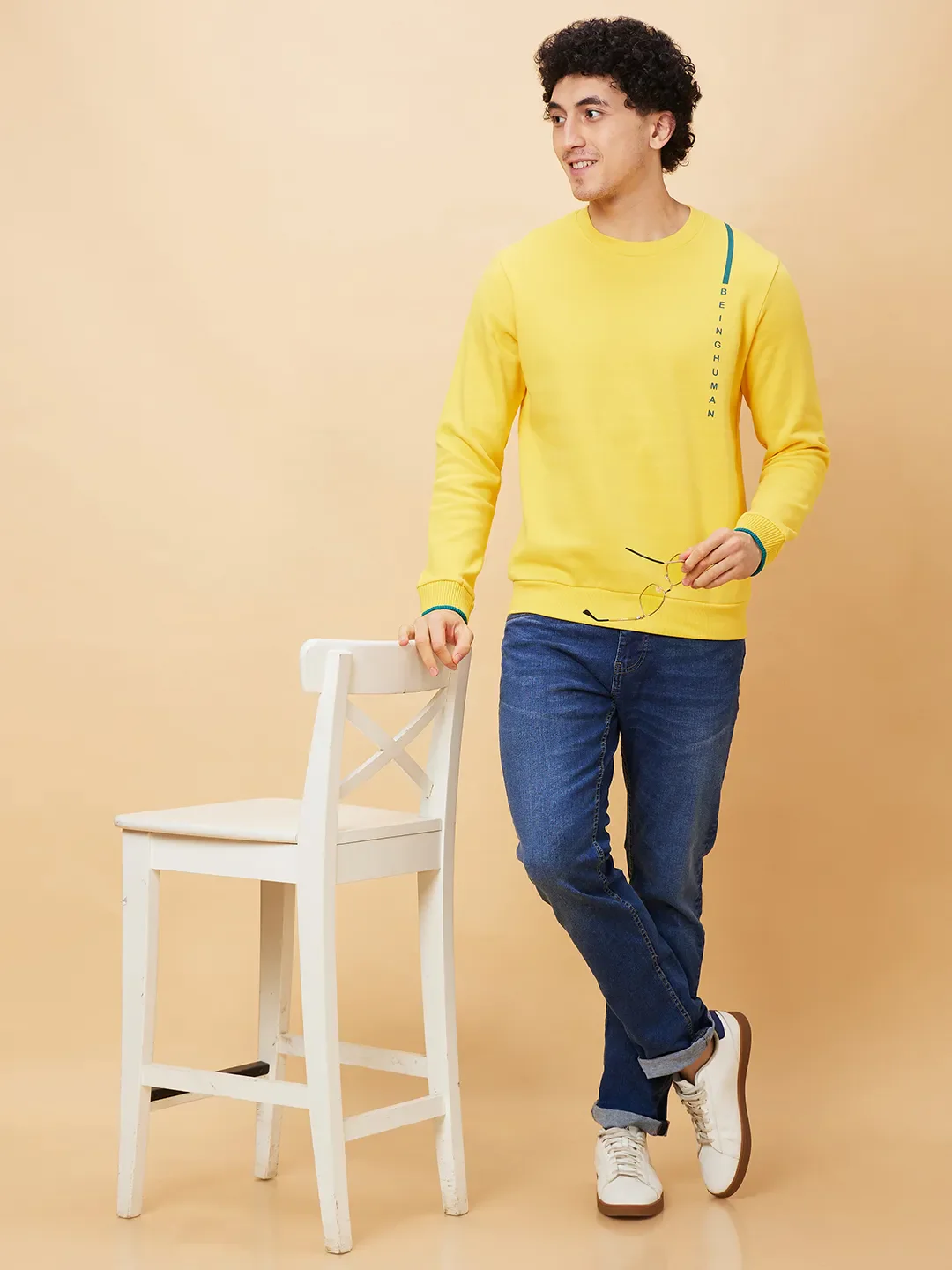 Yellow Regular Fit Round Neck Long Sleeves Men's Sweatshirt by Being Human Clothing - Image 6