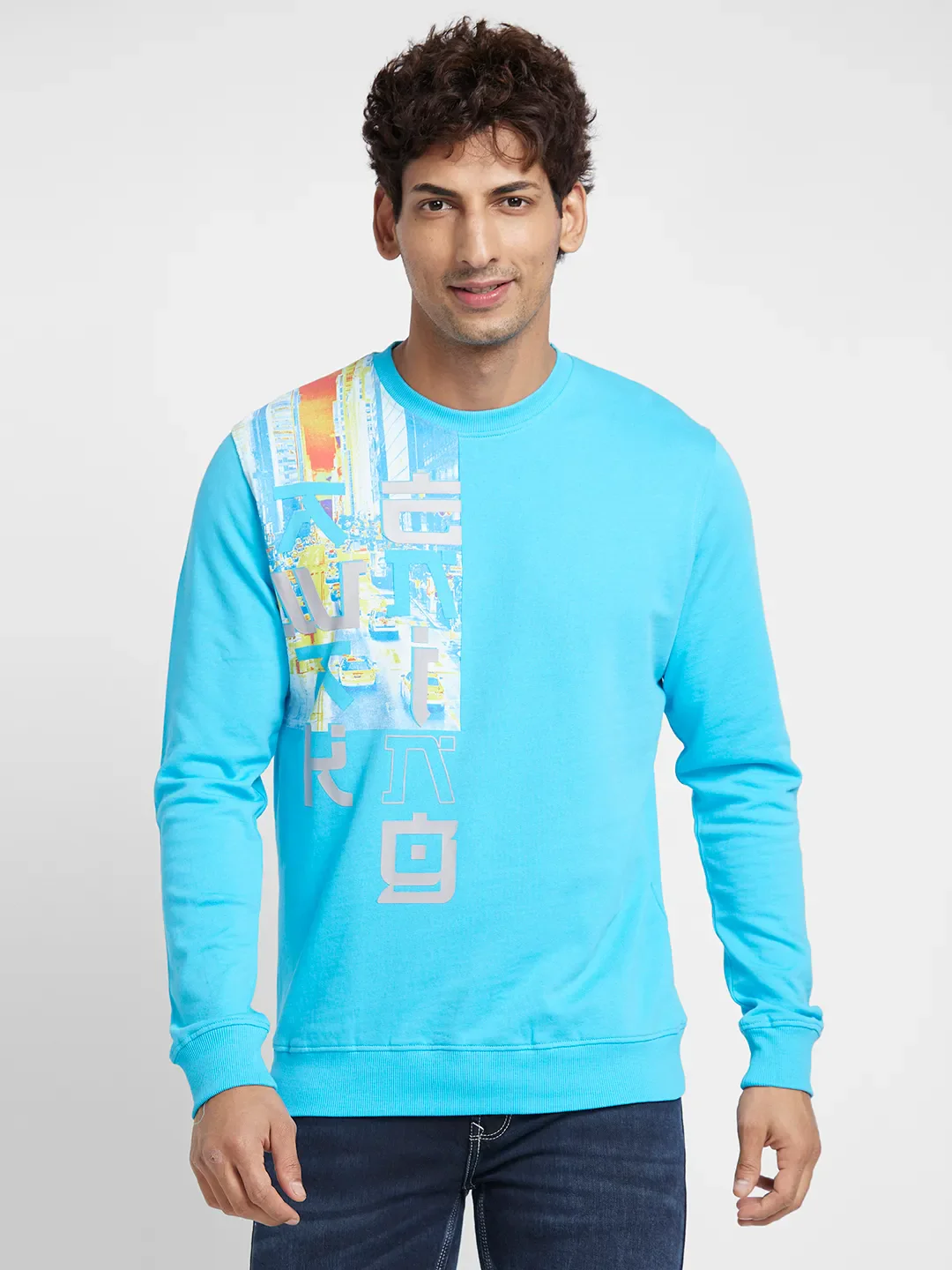 Blue Regular Fit  Long Sleeves Men's Sweatshirt by Being Human Clothing