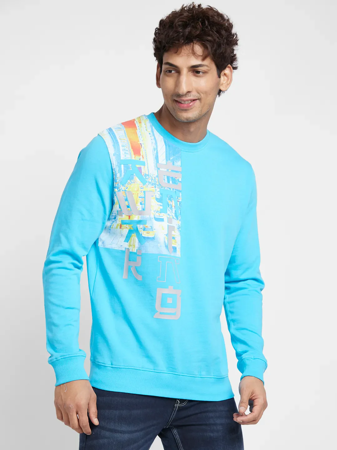 Blue Regular Fit  Long Sleeves Men's Sweatshirt by Being Human Clothing - Image 3