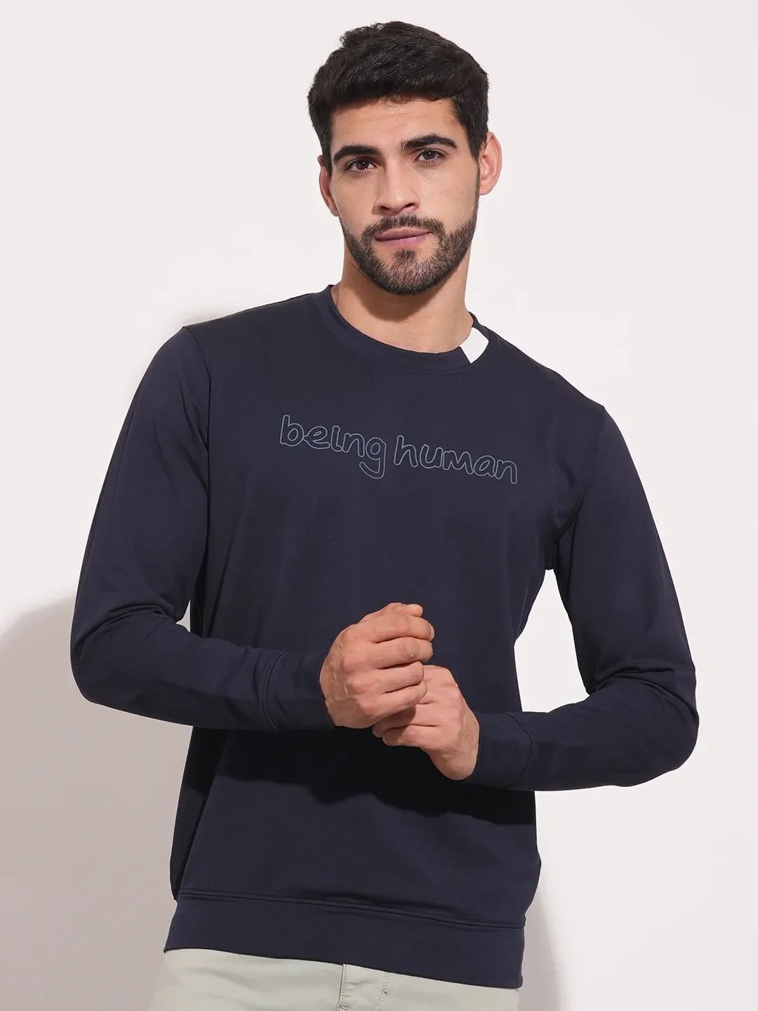 Blue Regular Fit Round Neck Long Sleeves Men's Sweatshirt by Being Human Clothing