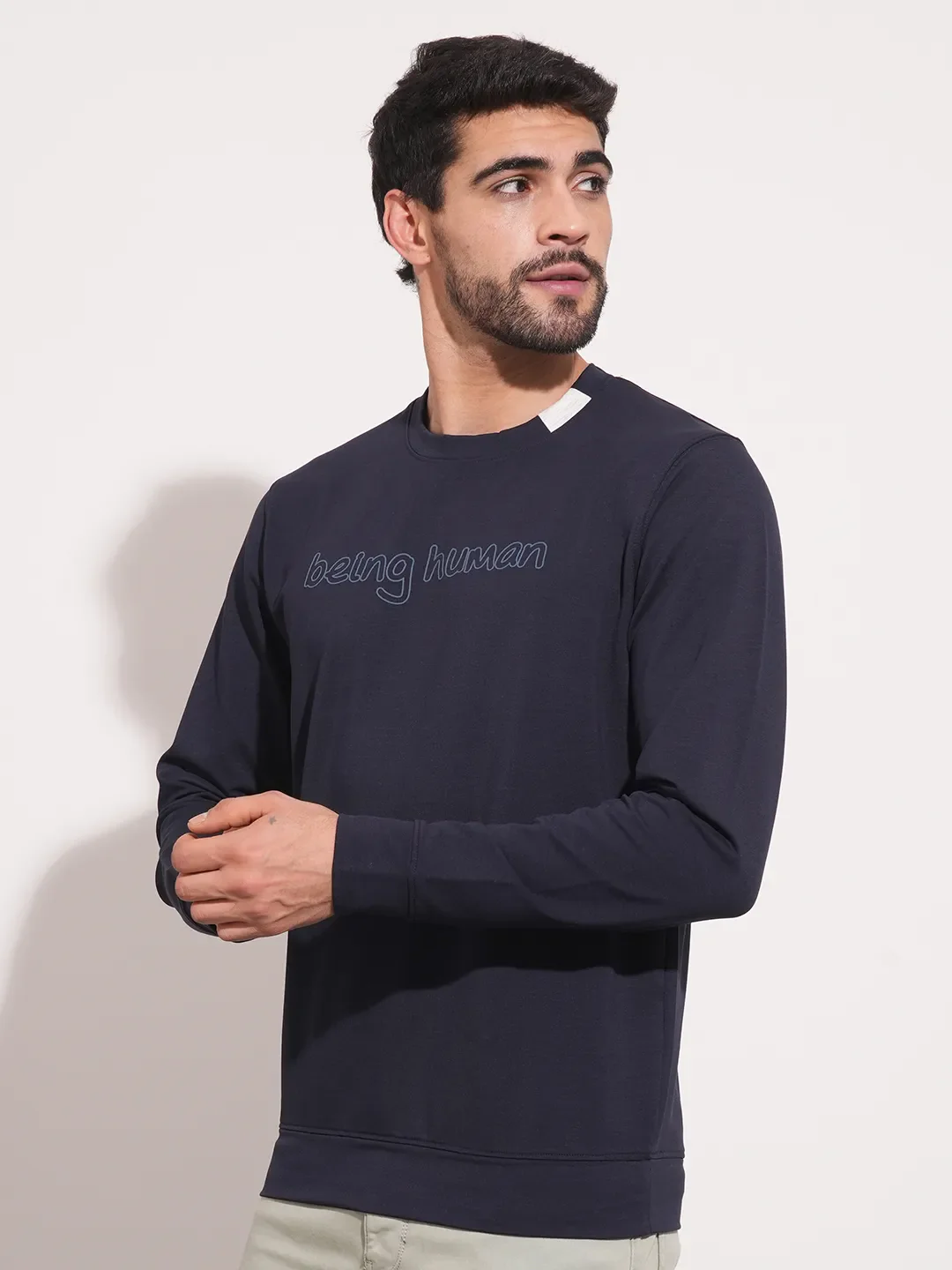 Blue Regular Fit Round Neck Long Sleeves Men's Sweatshirt by Being Human Clothing - Image 4