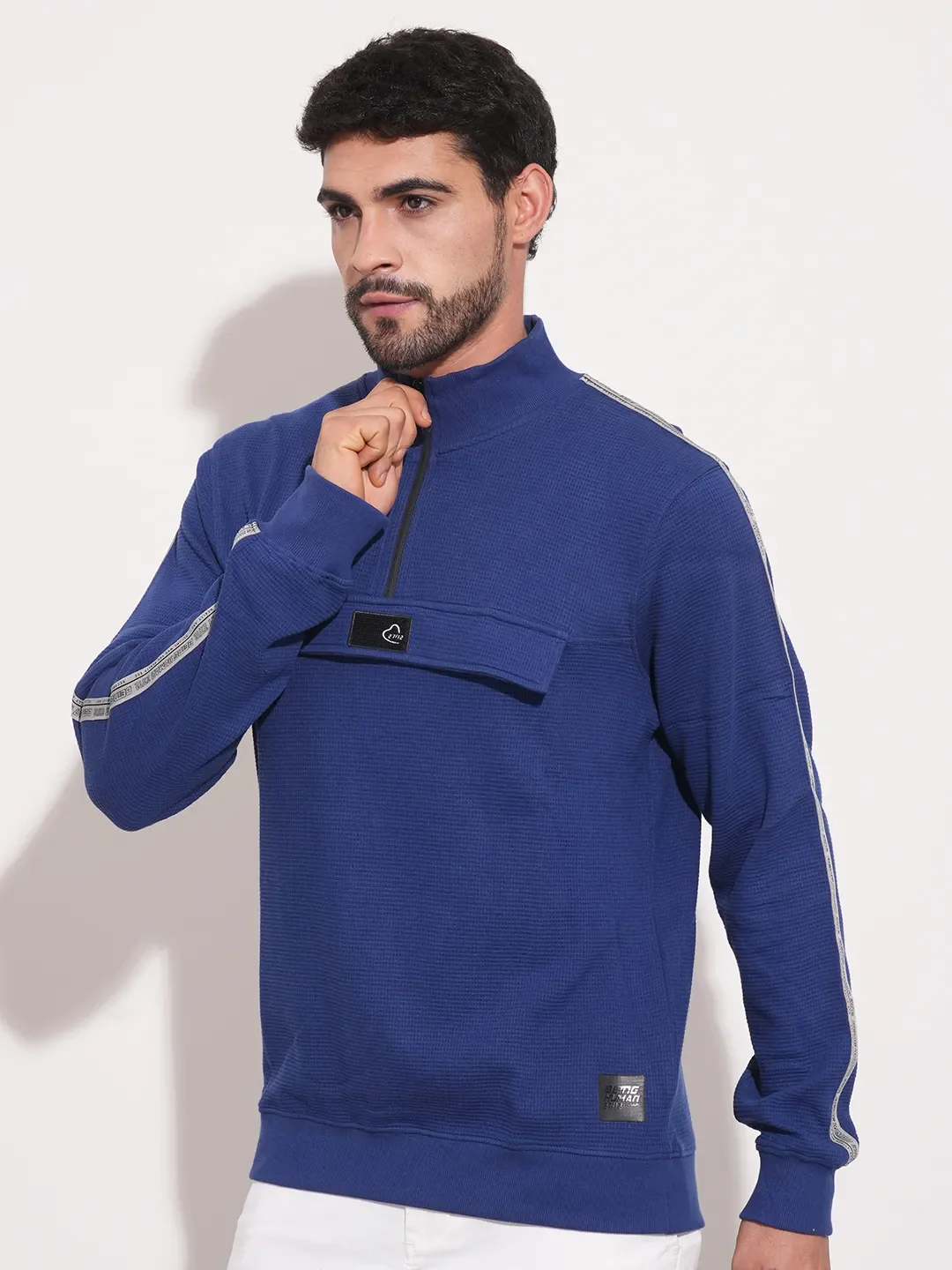 Blue Regular Fit Round Neck Long Sleeves Men's Sweatshirt by Being Human Clothing - Image 4