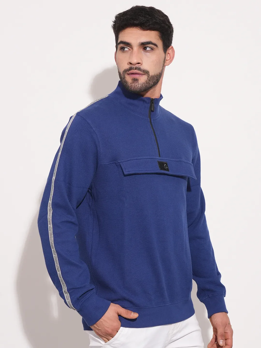 Blue Regular Fit Round Neck Long Sleeves Men's Sweatshirt by Being Human Clothing - Image 6