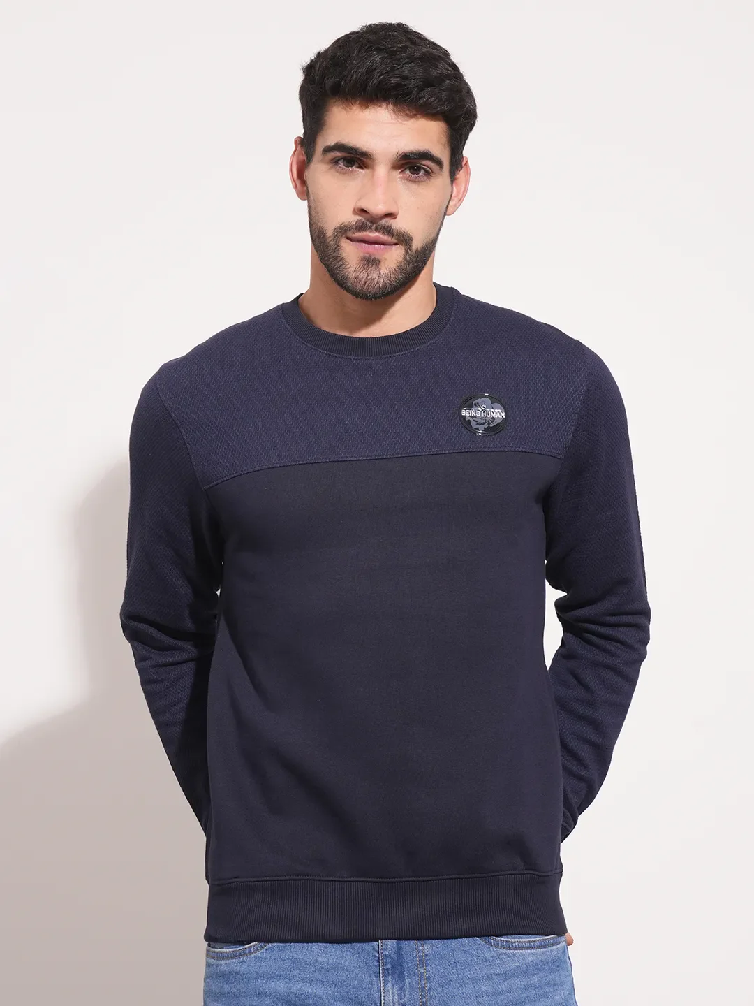 Blue Regular Fit Round Neck Long Sleeves Men's Sweatshirt by Being Human Clothing