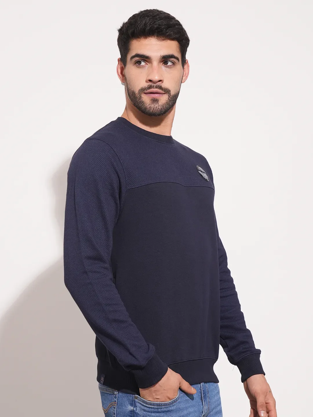 Blue Regular Fit Round Neck Long Sleeves Men's Sweatshirt by Being Human Clothing - Image 6