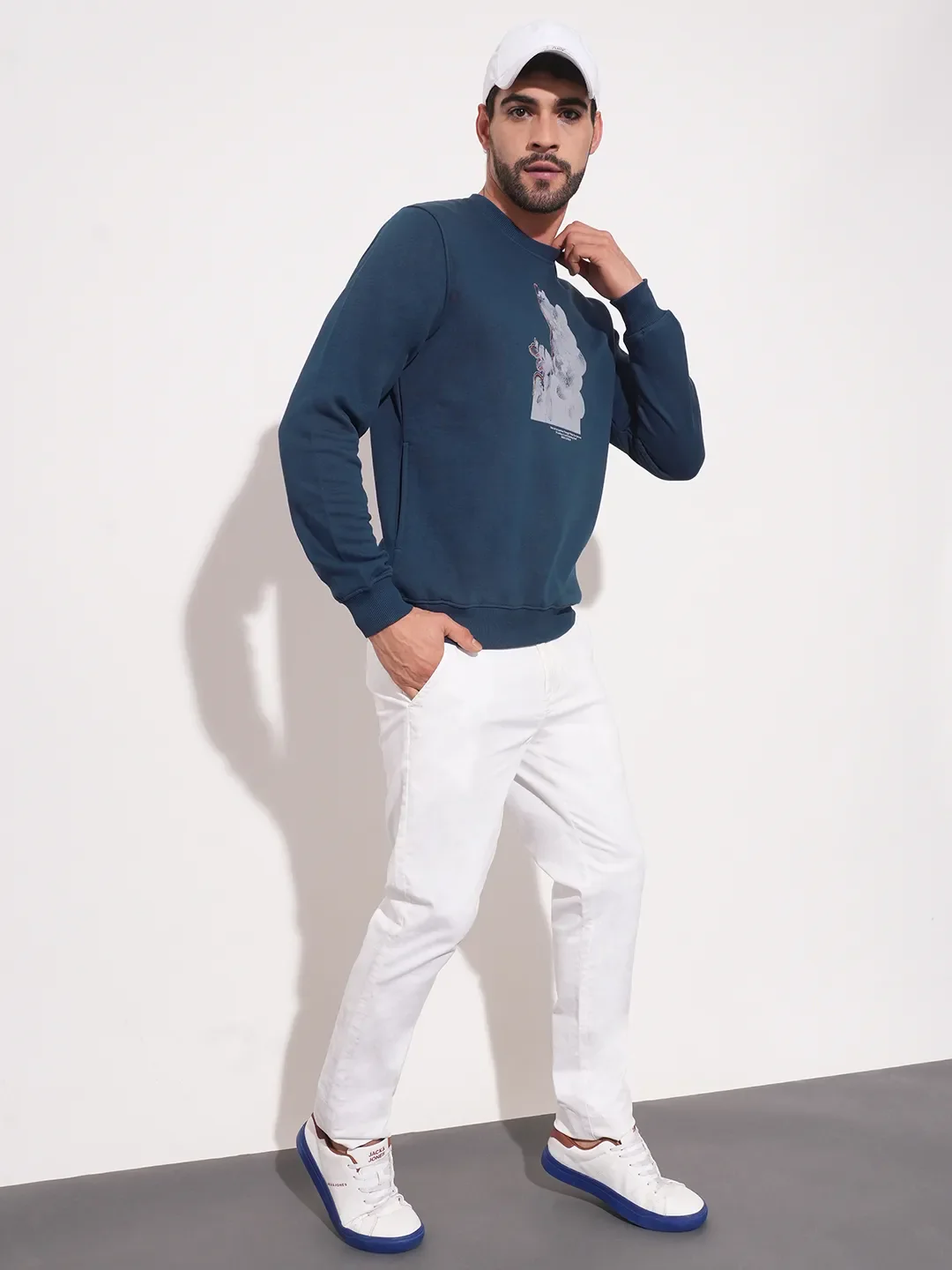 Blue Regular Fit Round Neck Long Sleeves Men's Sweatshirt by Being Human Clothing - Image 4