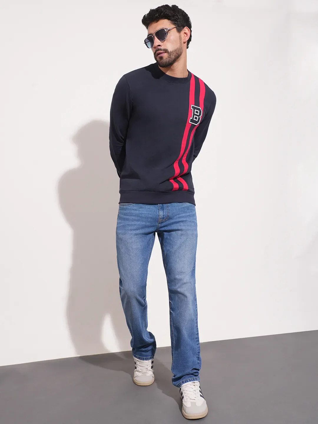 Blue Regular Fit Round Neck Long Sleeves Men's Sweatshirt by Being Human Clothing - Image 4