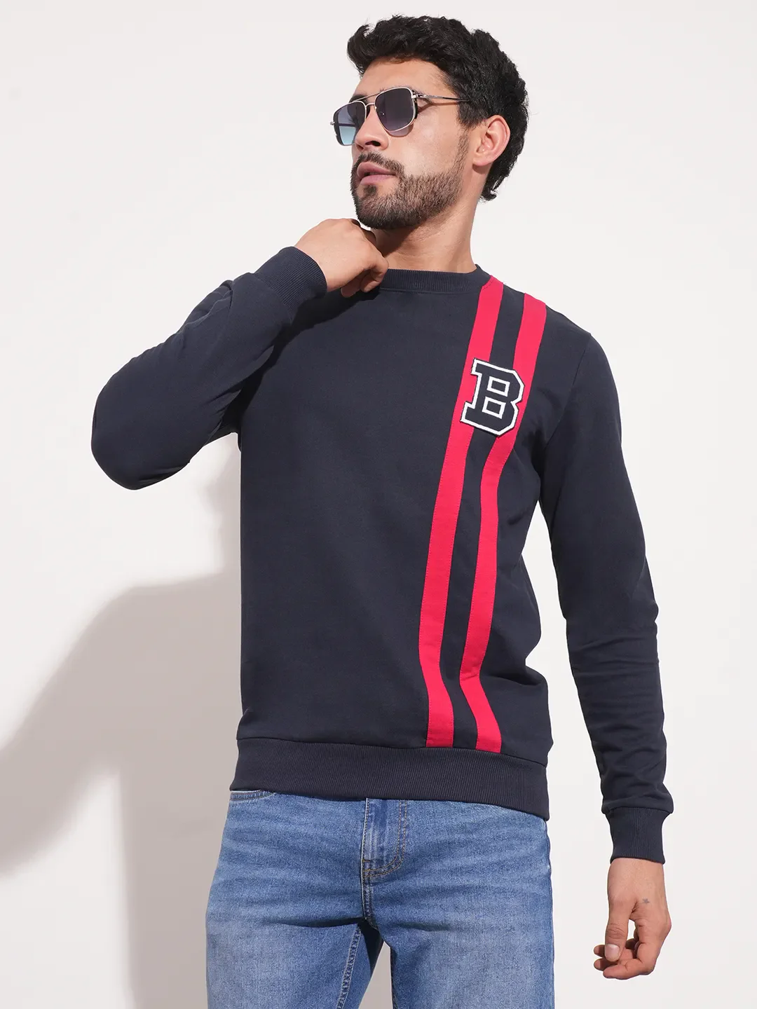 Blue Regular Fit Round Neck Long Sleeves Men's Sweatshirt by Being Human Clothing - Image 5