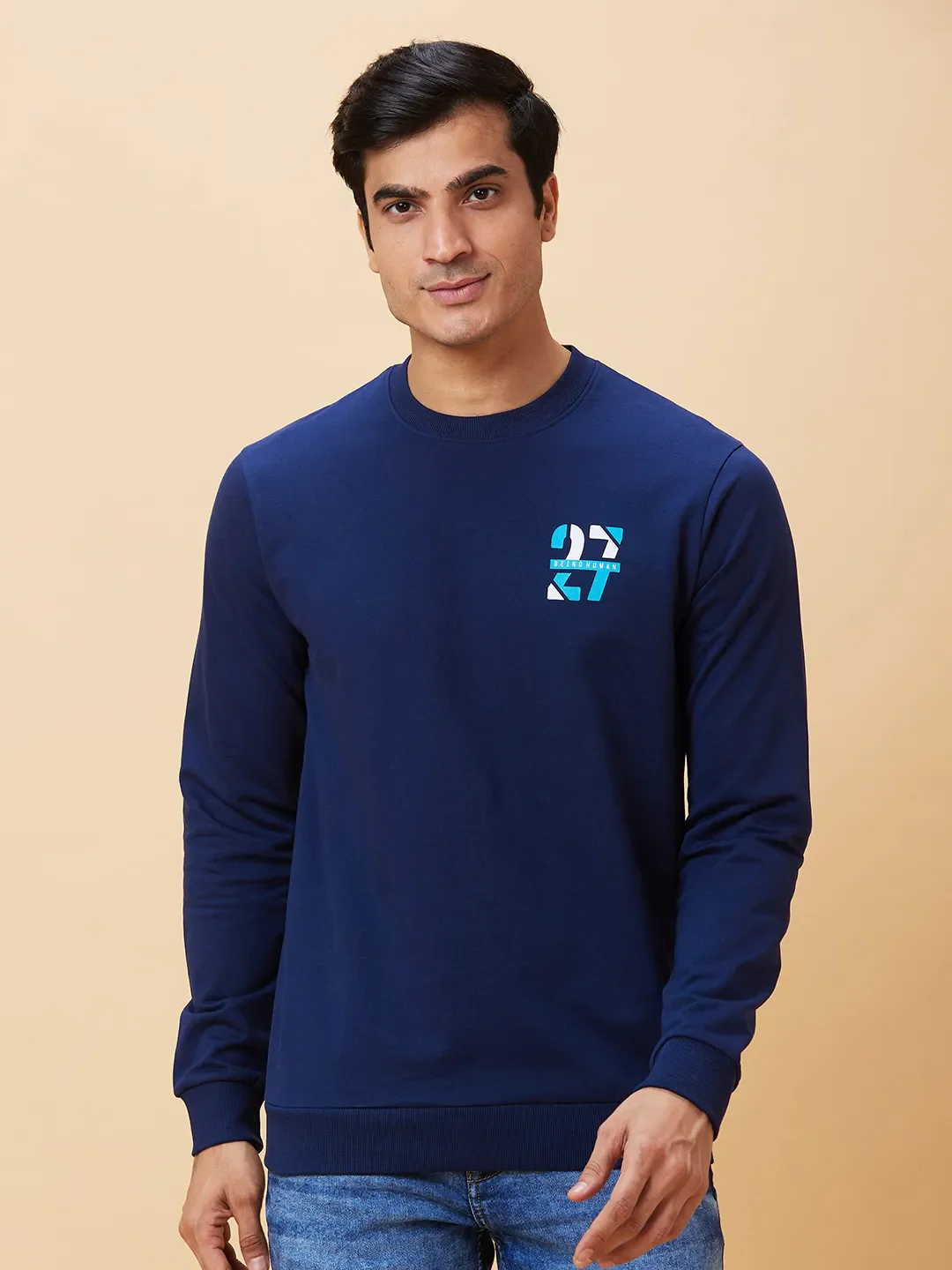 Blue Regular Fit Round Neck Long Sleeves Men's Sweatshirt by Being Human Clothing