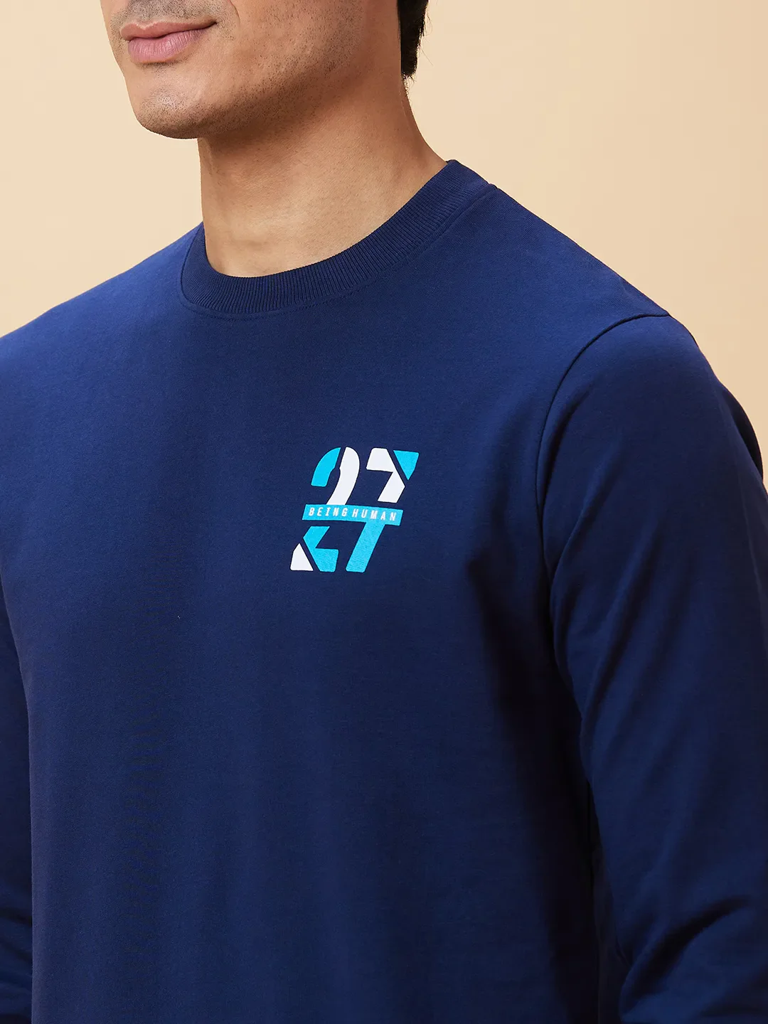 Blue Regular Fit Round Neck Long Sleeves Men's Sweatshirt by Being Human Clothing - Image 5