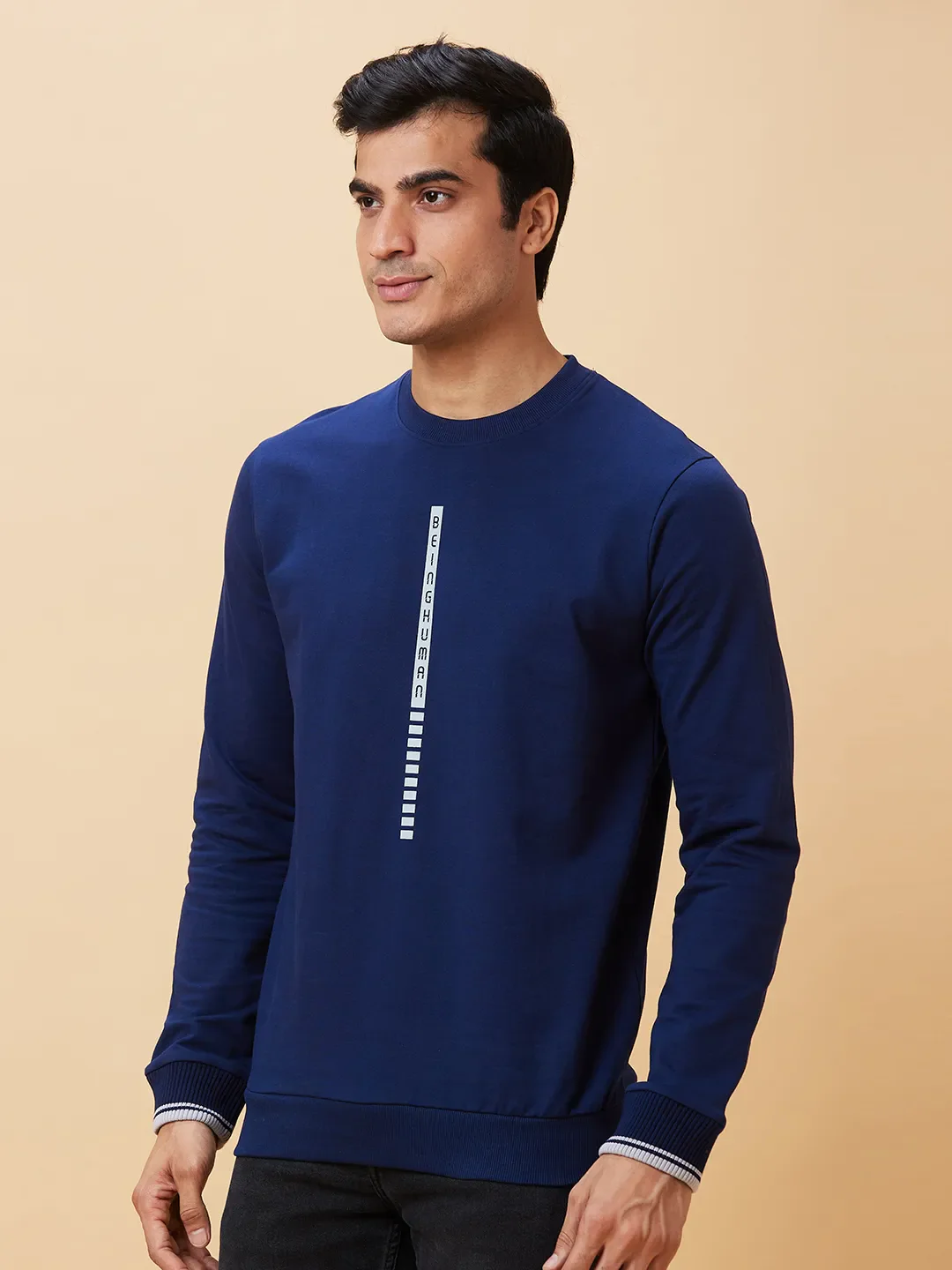 Blue Regular Fit Round Neck Long Sleeves Men's Sweatshirt by Being Human Clothing - Image 4