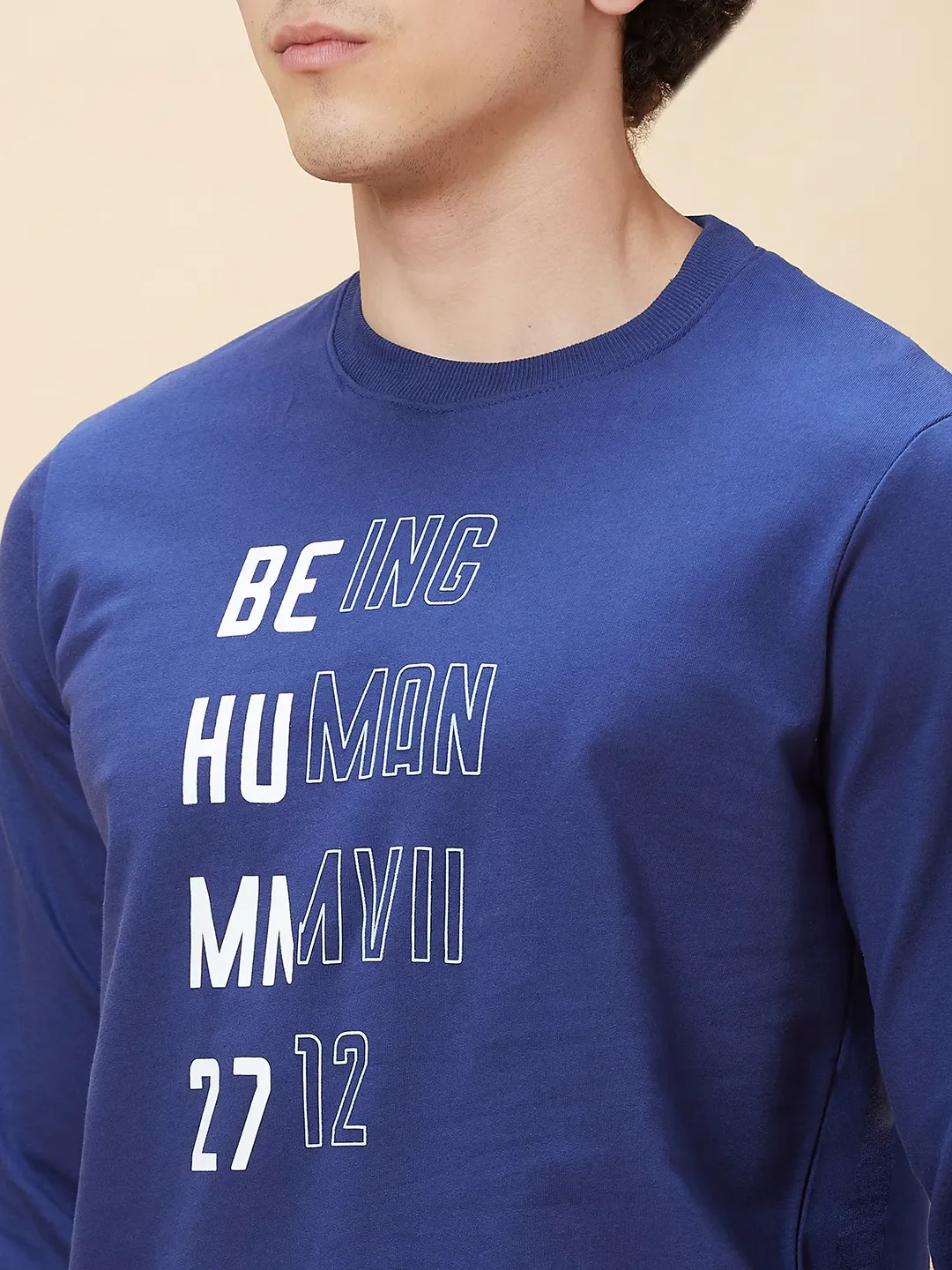 Blue Regular Fit Round Neck Long Sleeves Men's Sweatshirt by Being Human Clothing - Image 5