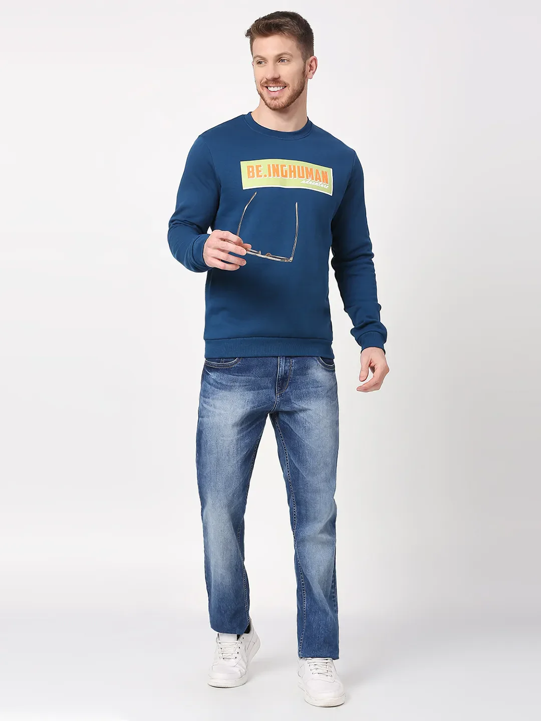 Navy Regular Fit Men's Sweatshirt by Being Human Clothing - Image 2