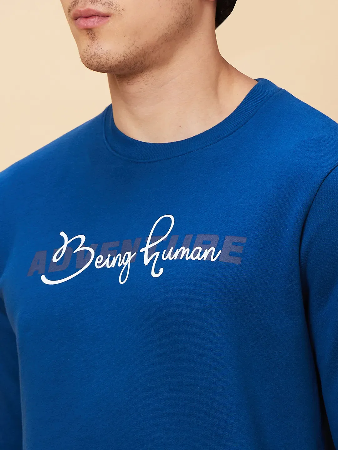 Blue Regular Fit Round Neck Long Sleeves Men's Sweatshirt by Being Human Clothing - Image 5