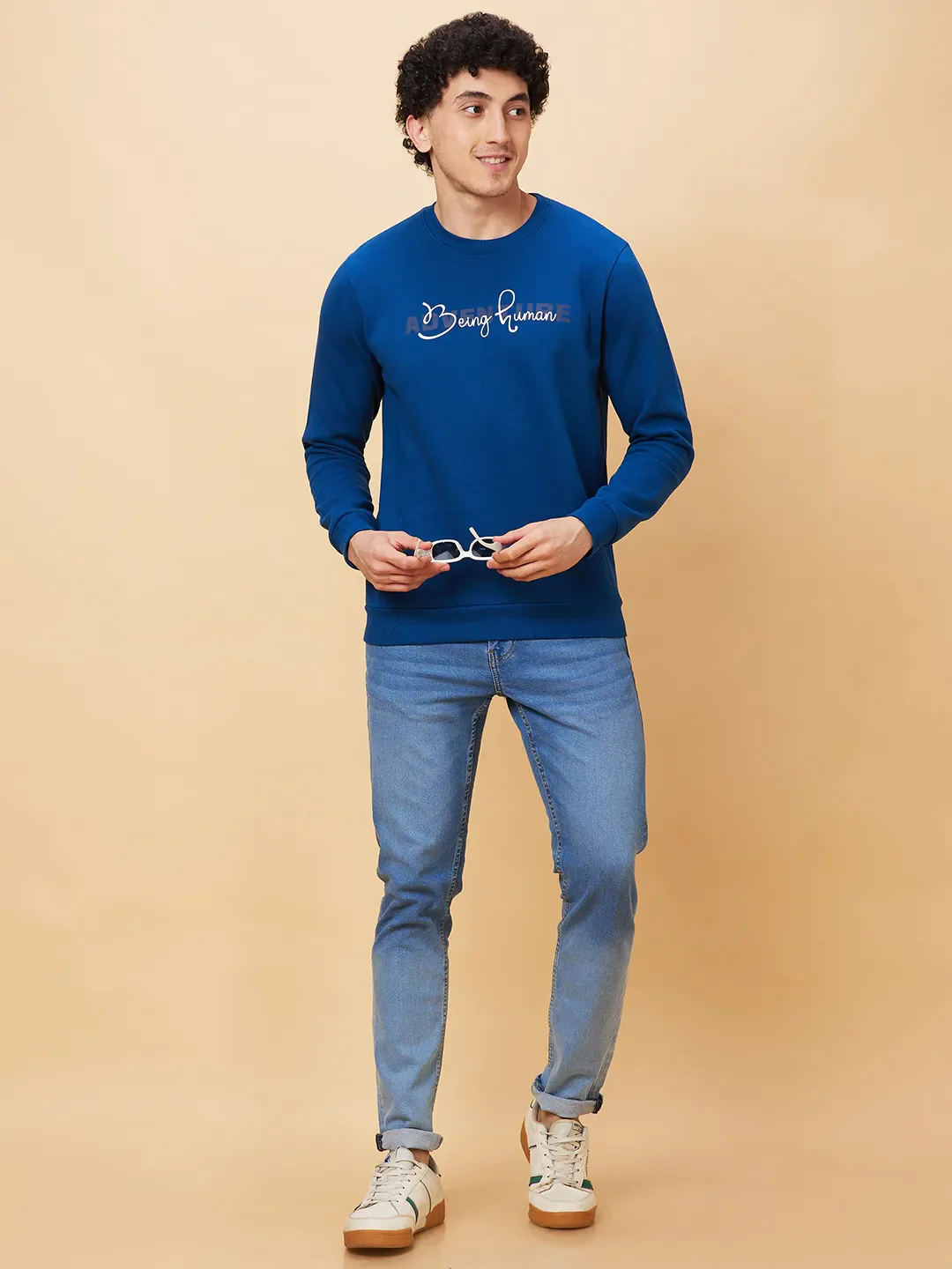 Blue Regular Fit Round Neck Long Sleeves Men's Sweatshirt by Being Human Clothing - Image 6