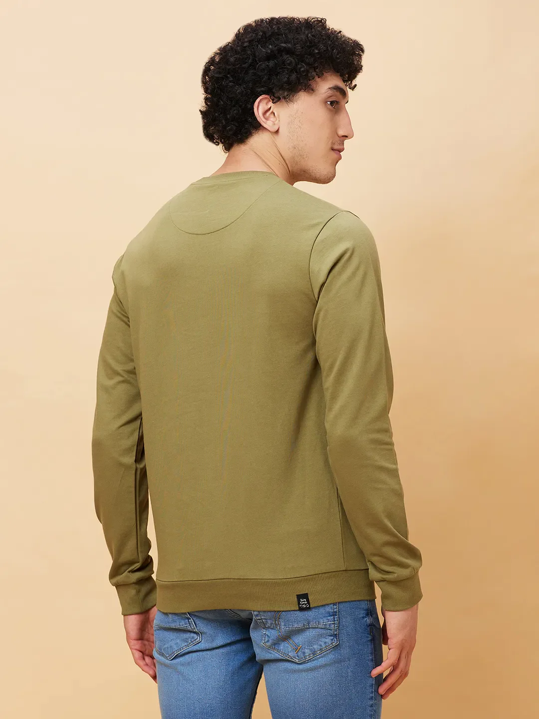 Olive Regular Fit Round Neck Long Sleeves Men's Sweatshirt by Being Human Clothing - Image 3