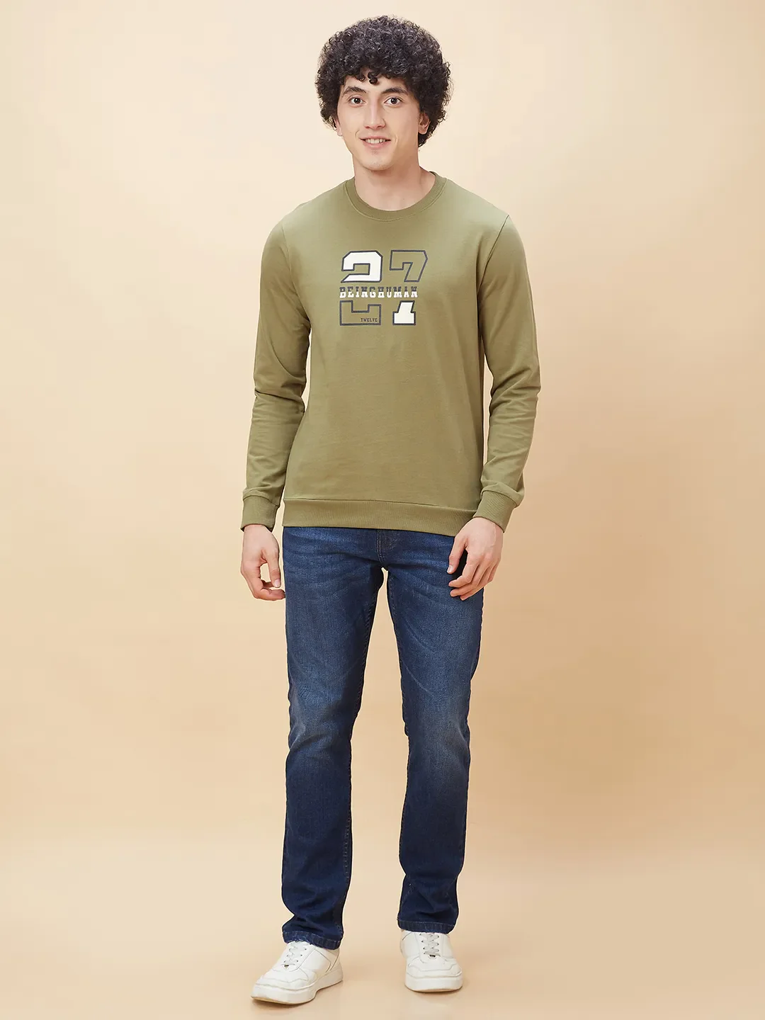 Olive Regular Fit Round Neck Long Sleeves Men's Sweatshirt by Being Human Clothing - Image 2