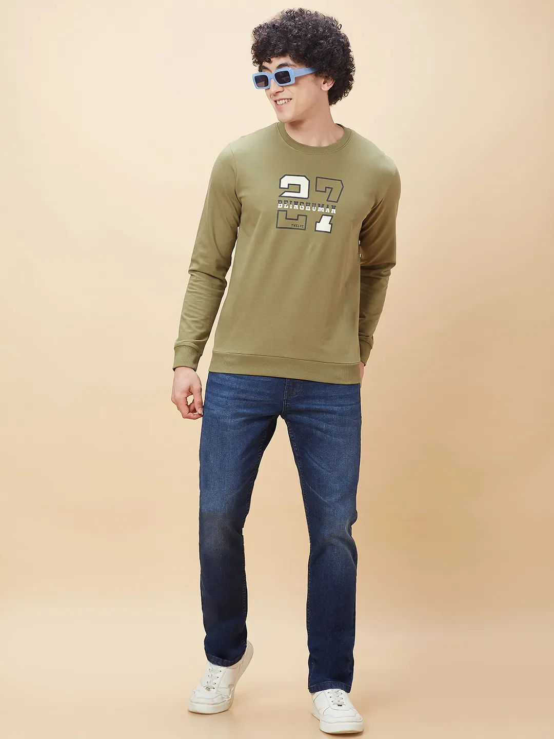 Olive Regular Fit Round Neck Long Sleeves Men's Sweatshirt by Being Human Clothing - Image 6