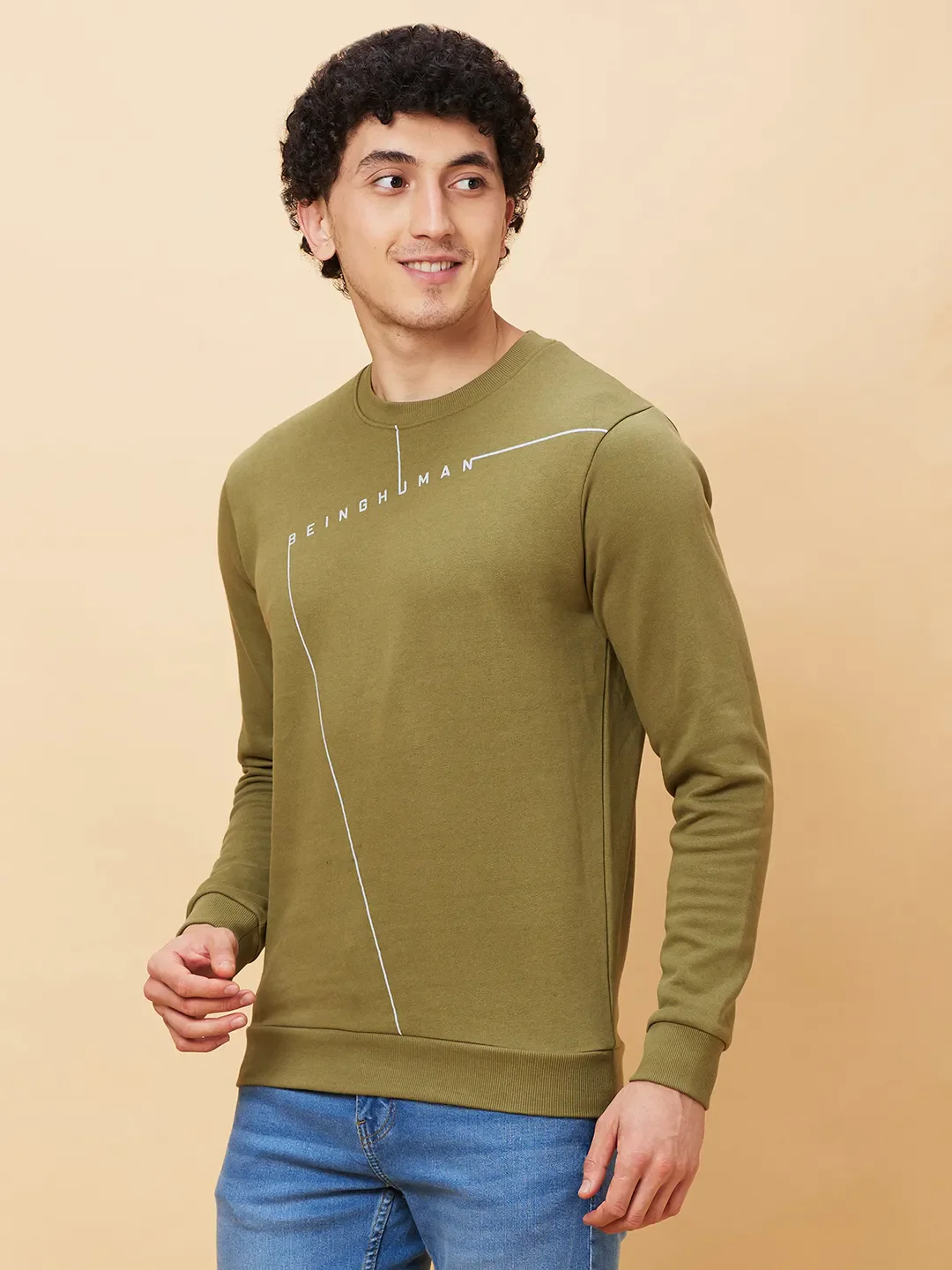 Olive Regular Fit Round Neck Long Sleeves Men's Sweatshirt by Being Human Clothing - Image 2