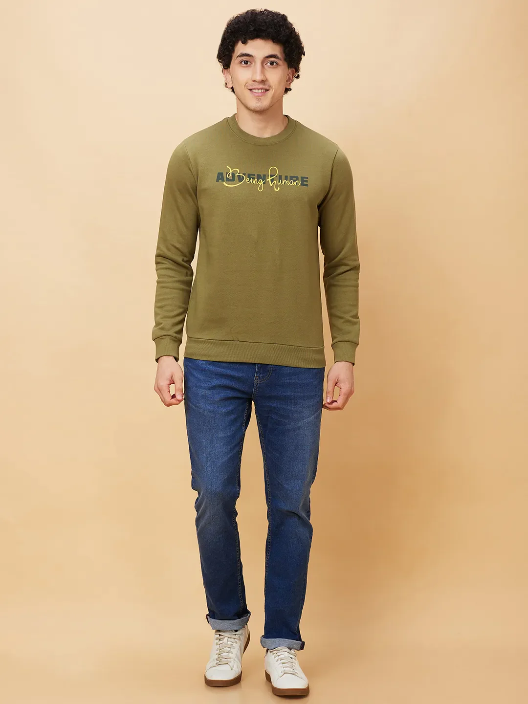 Olive Regular Fit Round Neck Long Sleeves Men's Sweatshirt by Being Human Clothing - Image 2