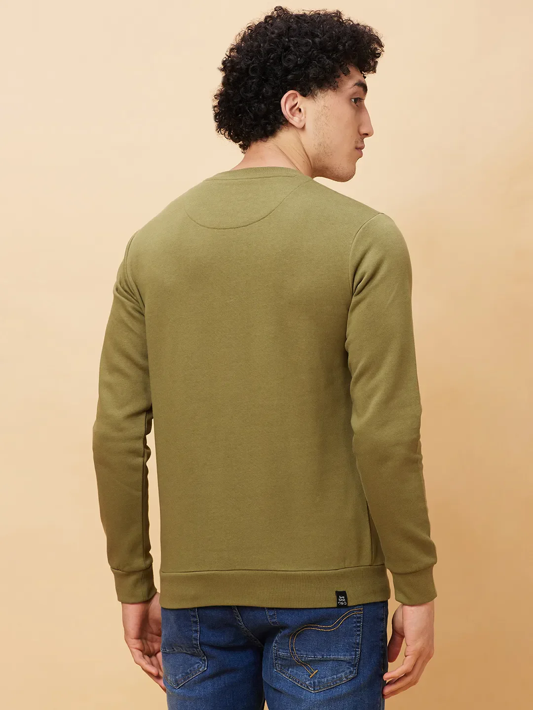 Olive Regular Fit Round Neck Long Sleeves Men's Sweatshirt by Being Human Clothing - Image 3