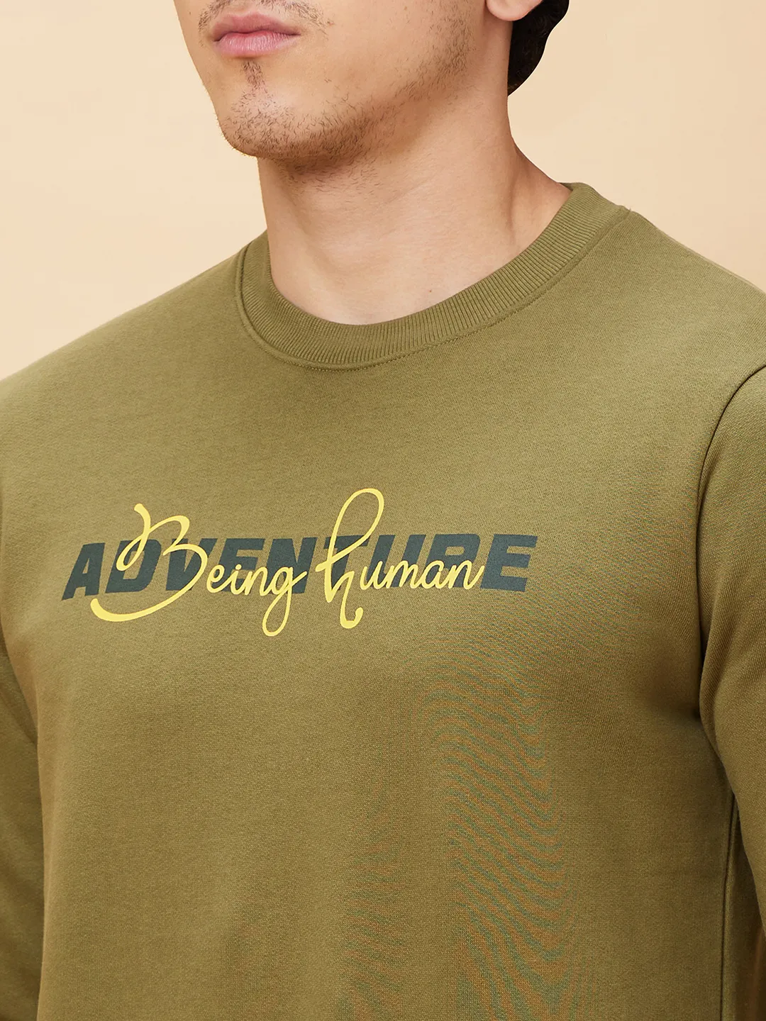 Olive Regular Fit Round Neck Long Sleeves Men's Sweatshirt by Being Human Clothing - Image 5